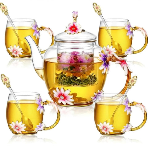 Tetera floral Maxdot de 1500 ml, ideal para reuniones familiares.