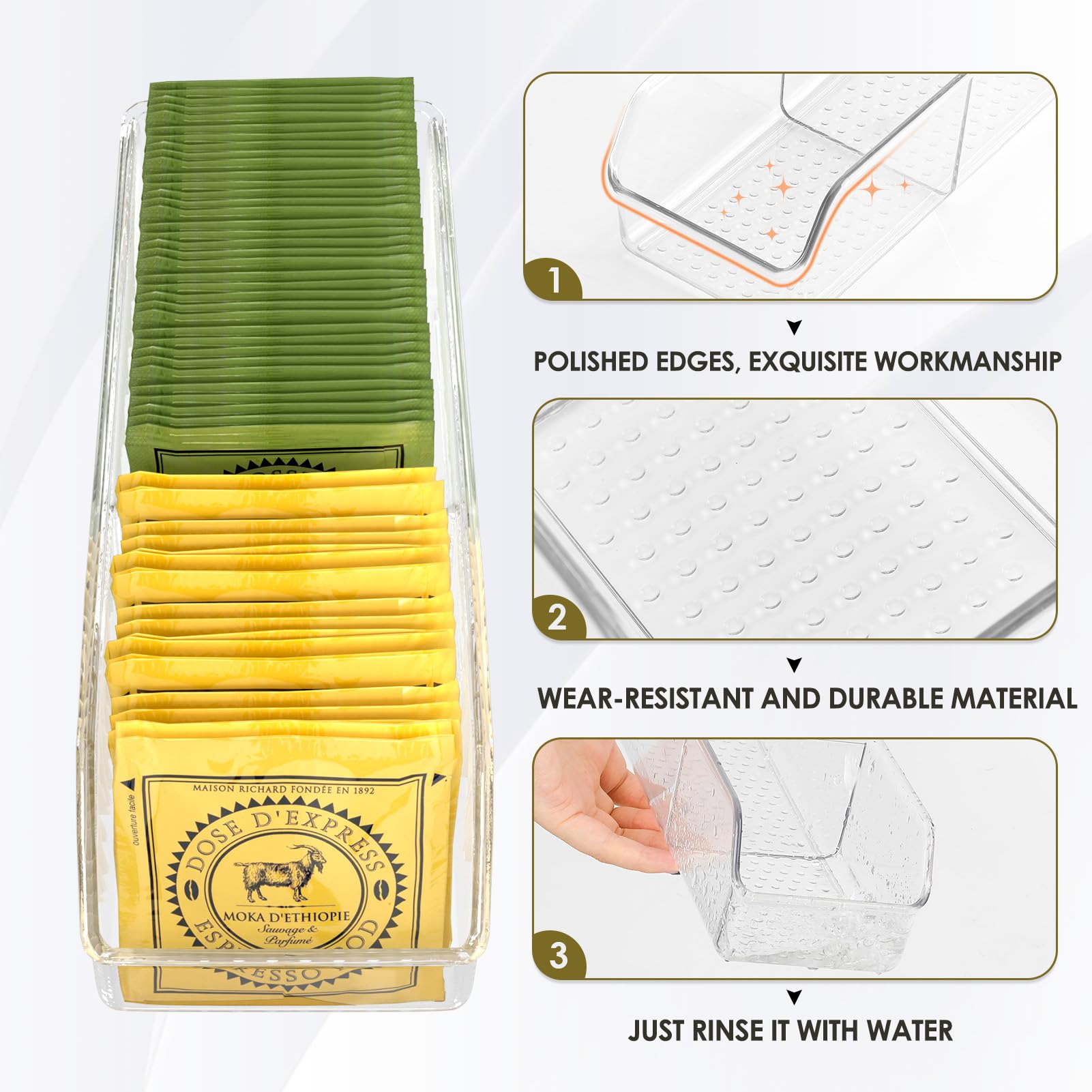 Organizador MaxGear, dimensiones claras, facilita planificar reposición de té.