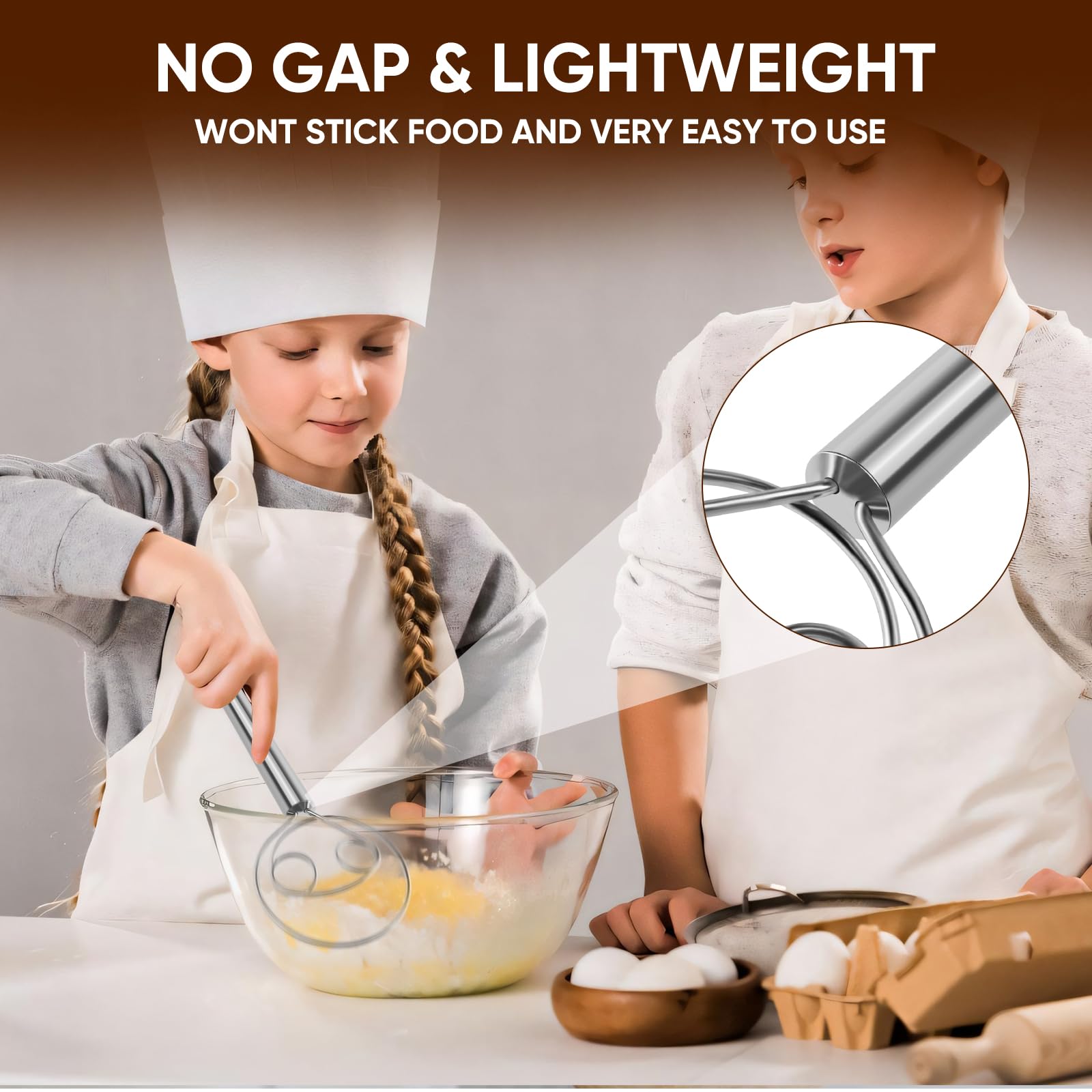 MAXJOY batidor con dimensiones útiles para uso eficiente en la cocina