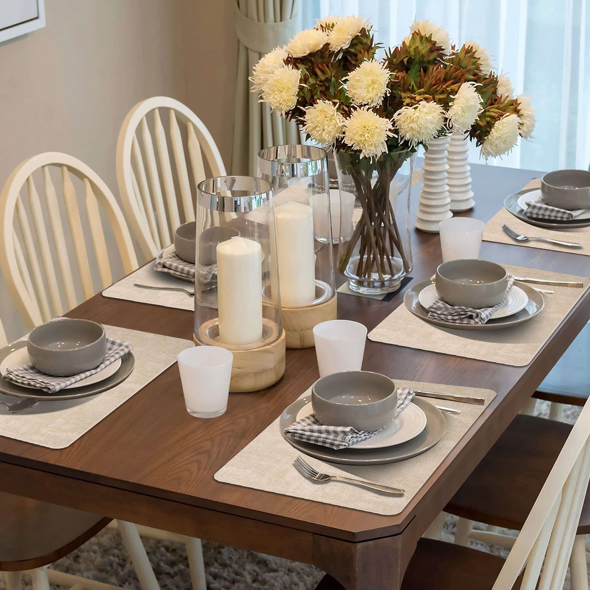 Manteles Maxpearl cuero falso beige protegen la superficie de la mesa durante las comidas