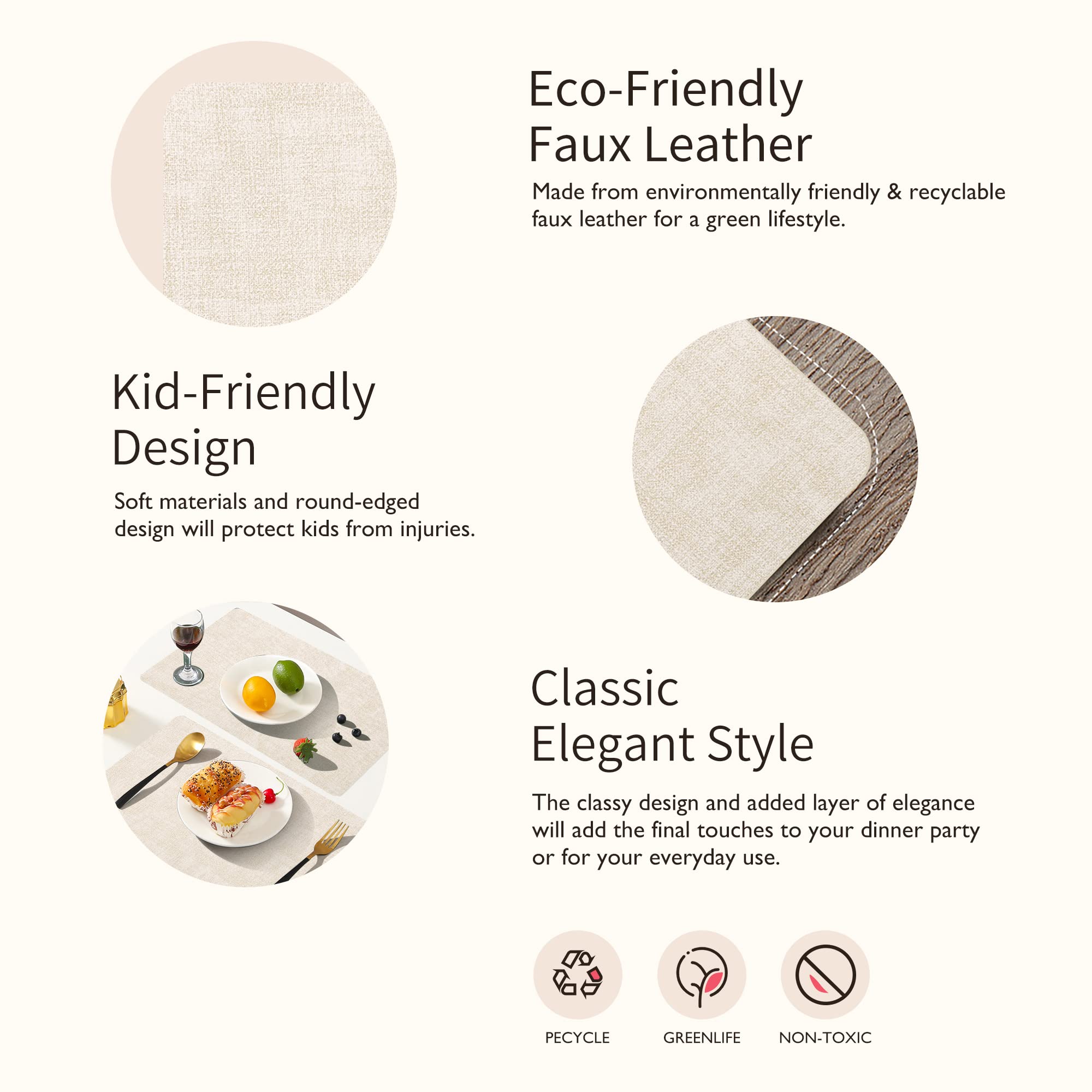 Manteles Maxpearl cuero falso beige aptos para interior y exterior en cualquier comida