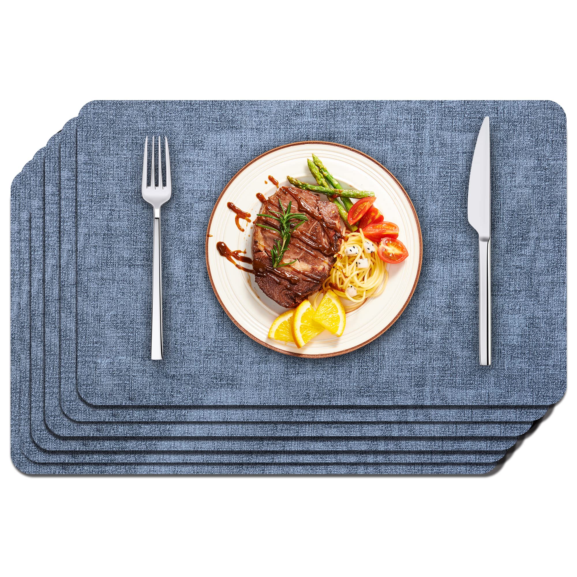 Manteles Maxpearl de cuero sintético azul, 6 piezas, protege la mesa durante las comidas.