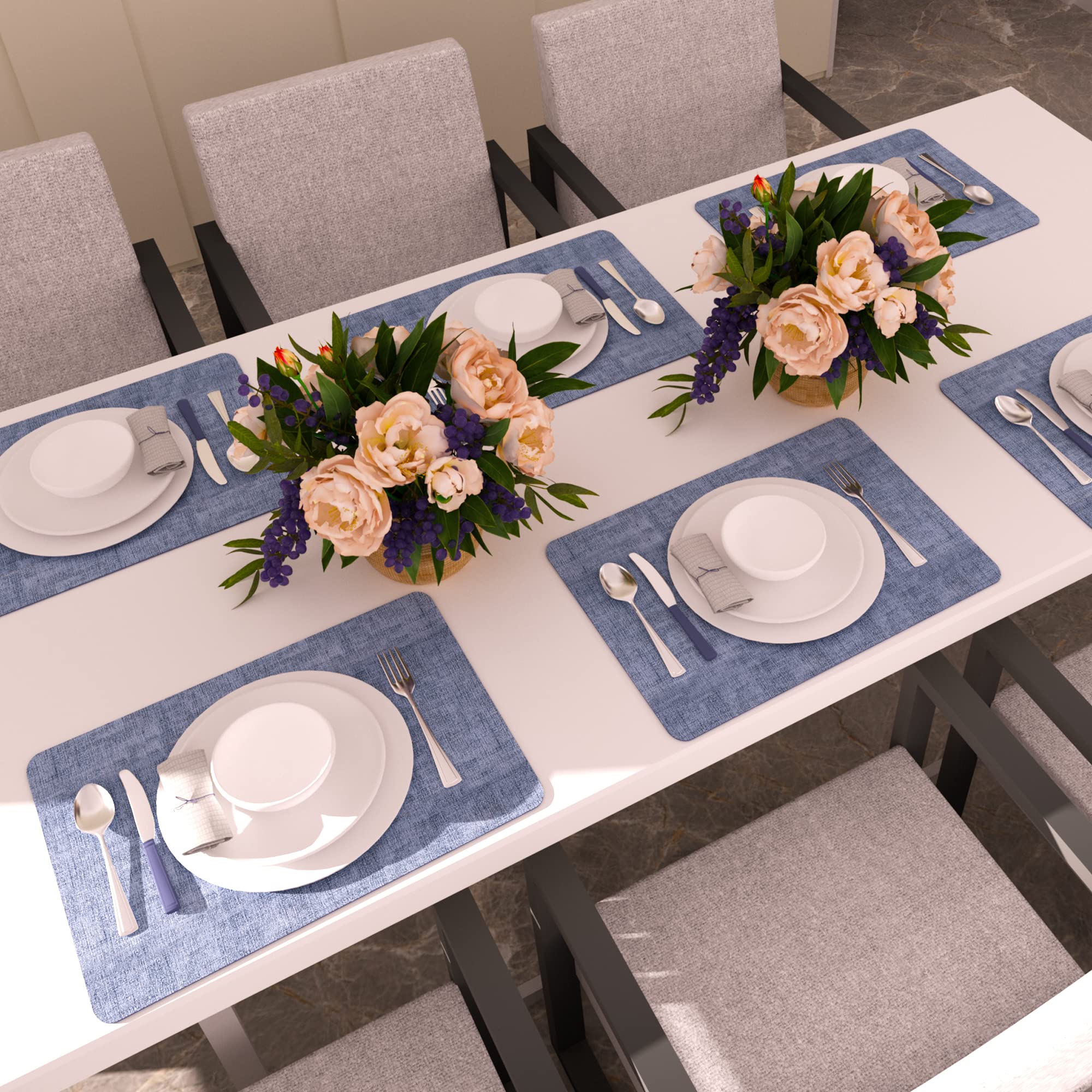 Manteles interiores y exteriores Maxpearl azul, combinan con cualquier mesa.
