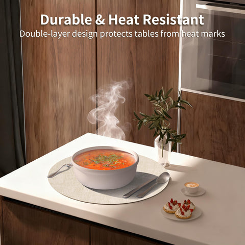 Mantel redondo Maxpearl impermeable, ideal para comida diaria sin manchas.