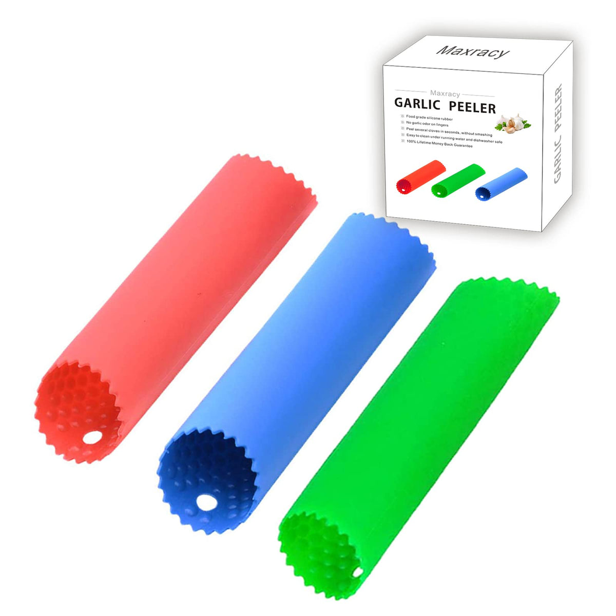 Maxracy pelador de ajo en tubo de silicona: pelado rápido y limpio.