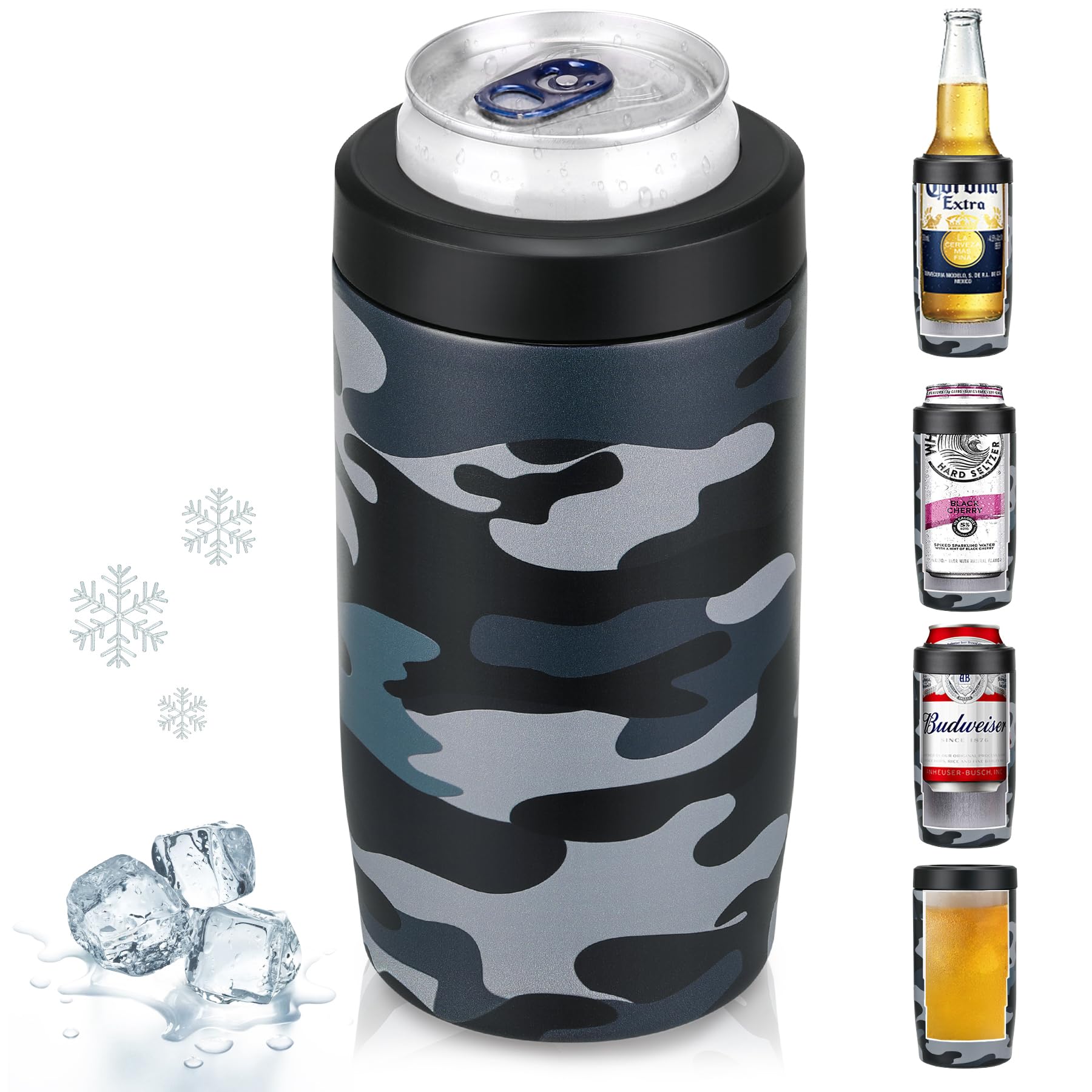 MAXSO Slim Can Cooler en camuflaje mantiene la lata fría en exteriores
