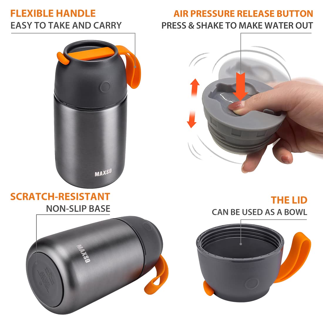 MAXSO 2 Pack Sopa Termo, cuchara plegable incluida para comer