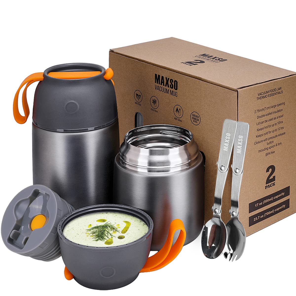 MAXSO 2 Pack Sopa Termo, frente de jarras para comida caliente