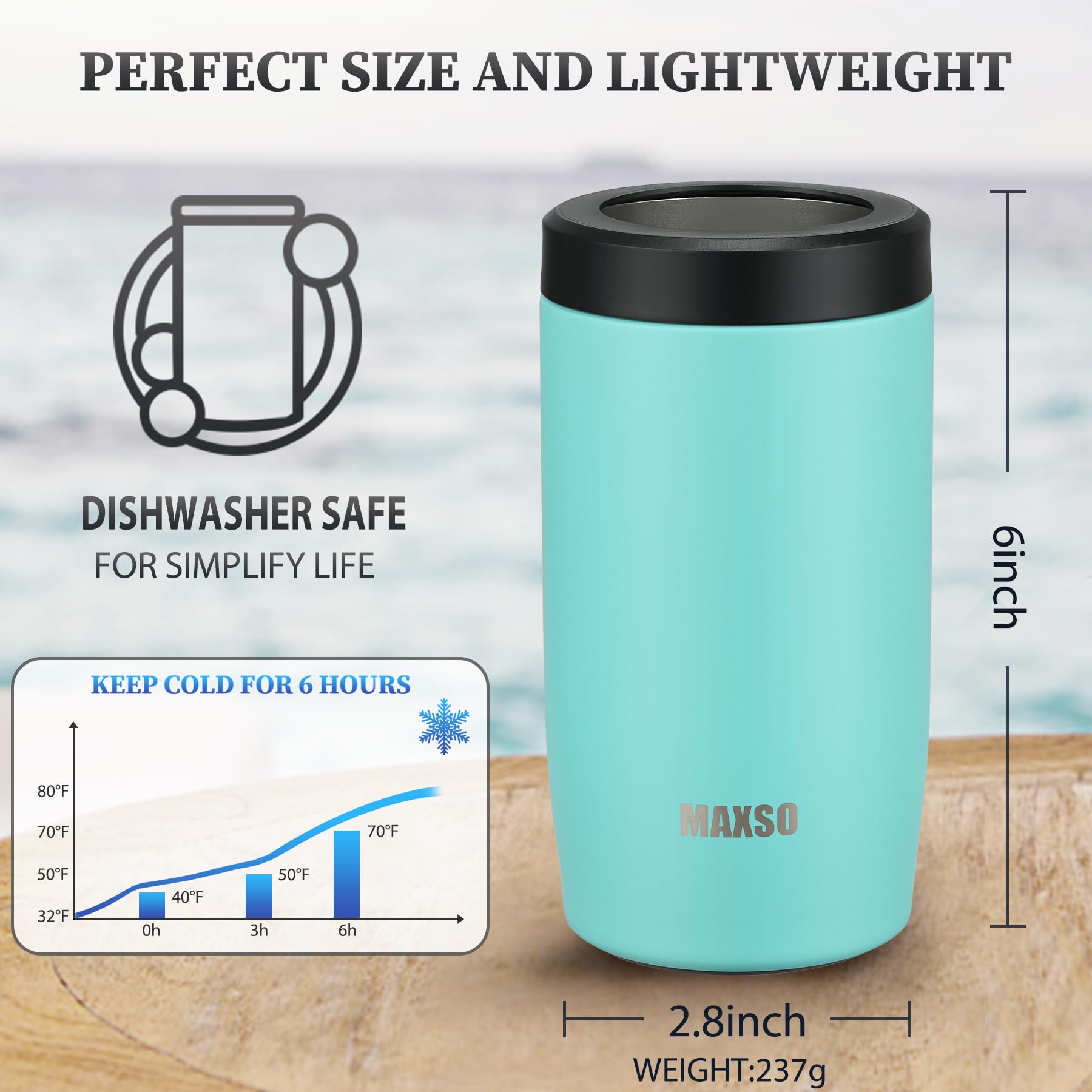 MAXSO enfriador Slim 12oz, uso en camping, al aire libre