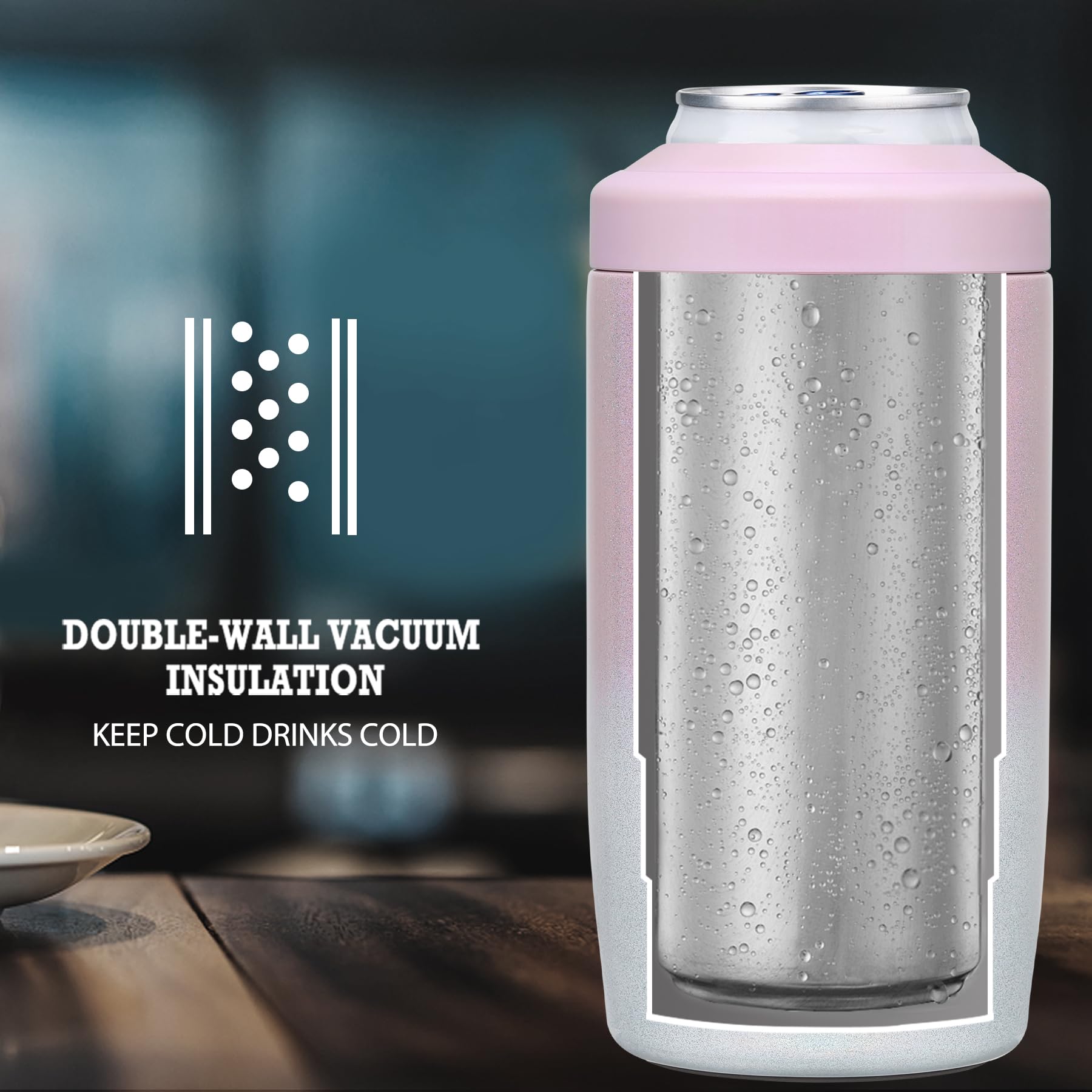MAXSO Slim Can Cooler con doble pared aislante evita condensación y derrames