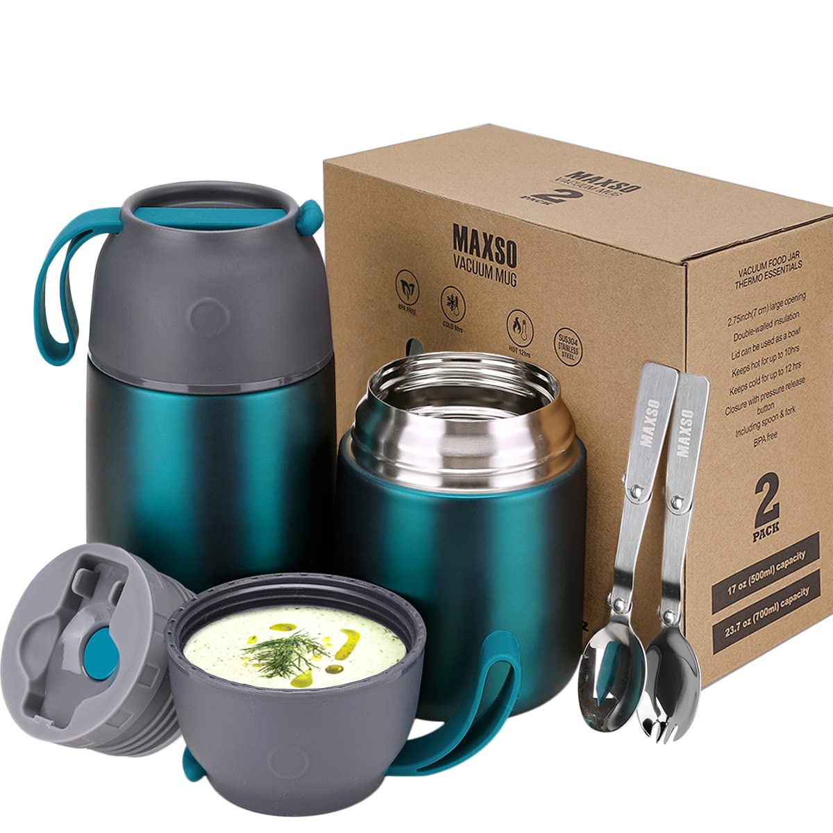 MAXSO Sopa-Termo: caja con dos jarras para comer caliente o fría en cualquier lugar