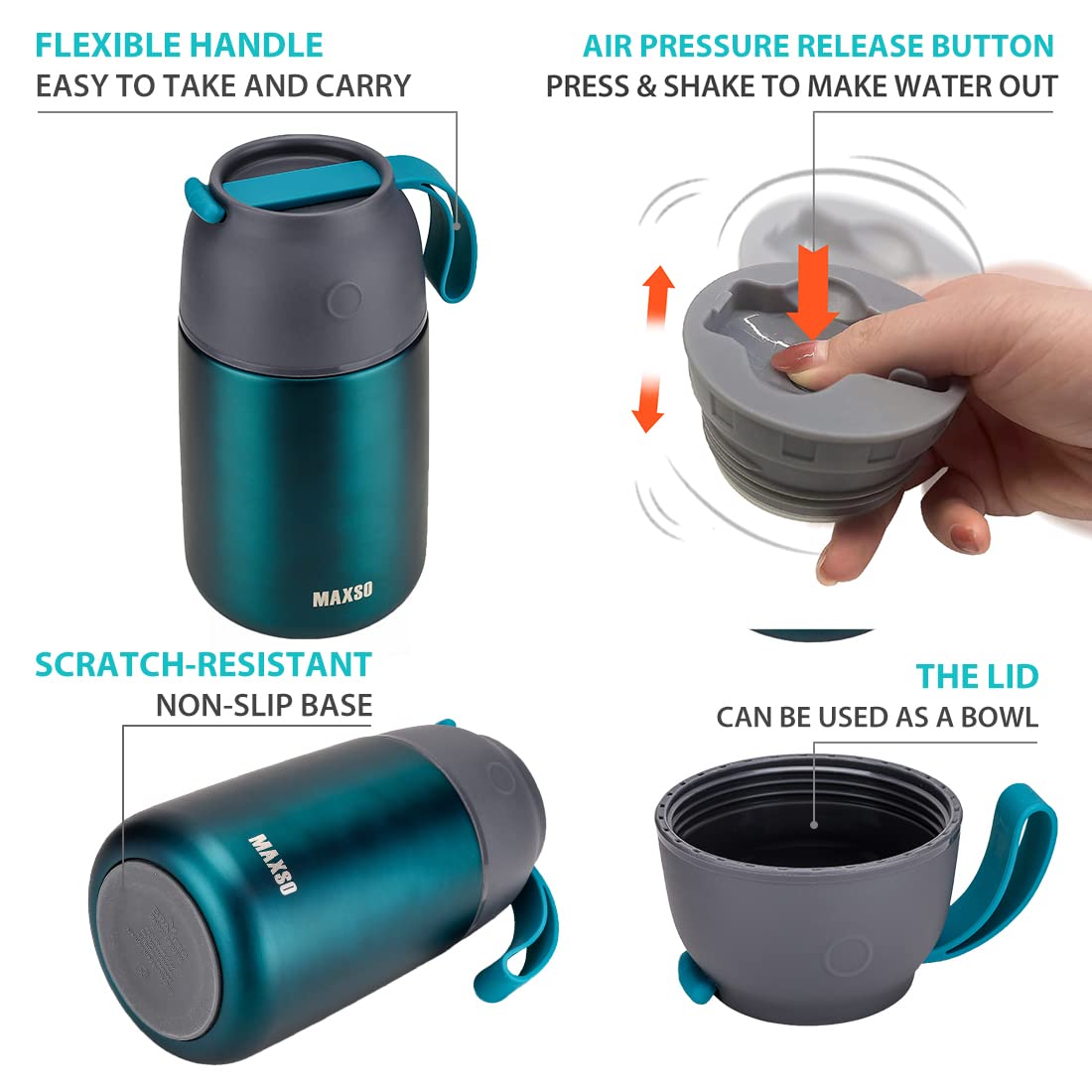 MAXSO Sopa-Termo interior y exterior de acero inoxidable para durabilidad
