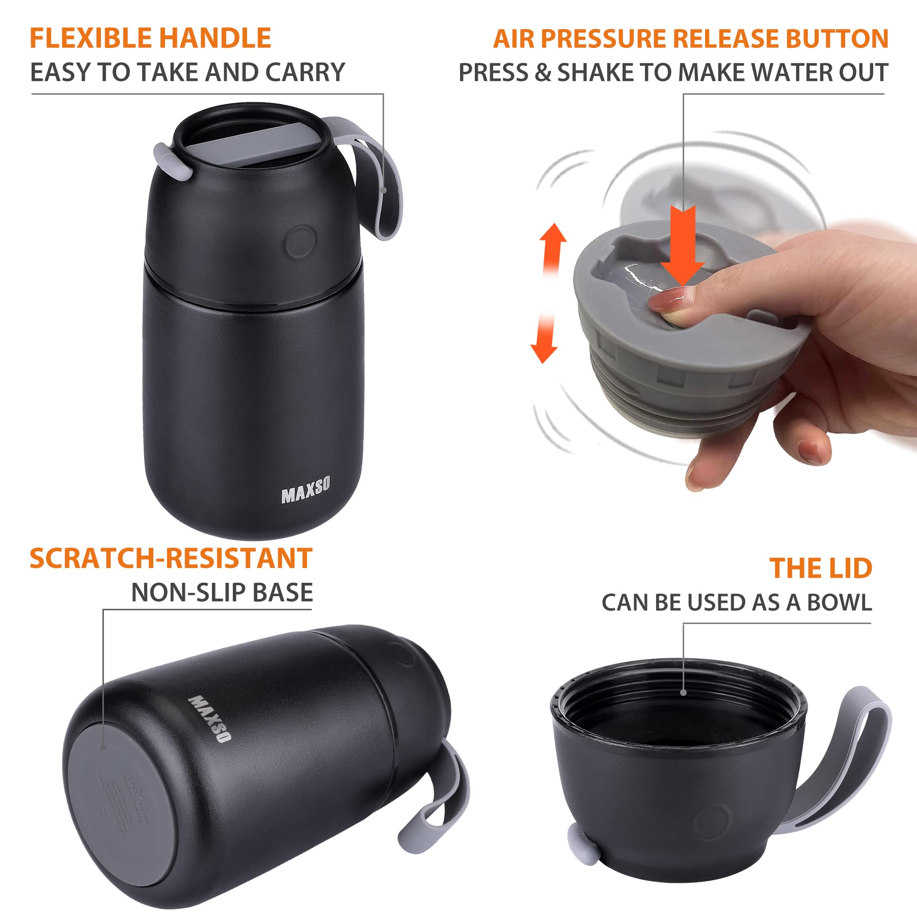 MAXSO diseño sellado compacto, ideal para la bolsa de almuerzo.