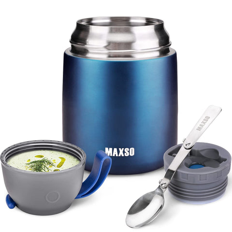 MAXSO termo para sopa frente, azul oscuro, cómodo para llevar comidas.