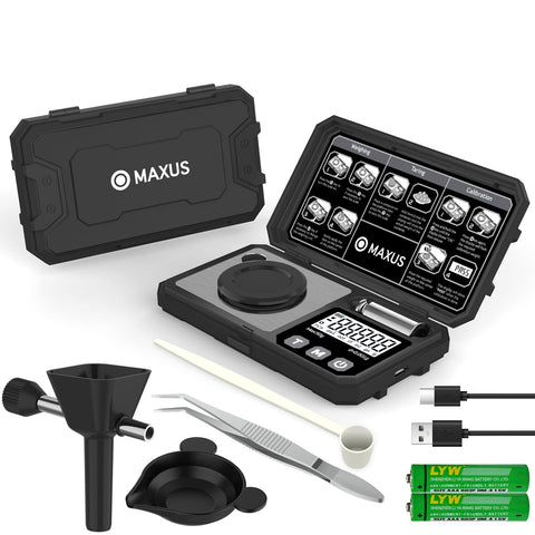 MAXUS balanza-digital-50g-0-001g diseño compacto para escritorio.