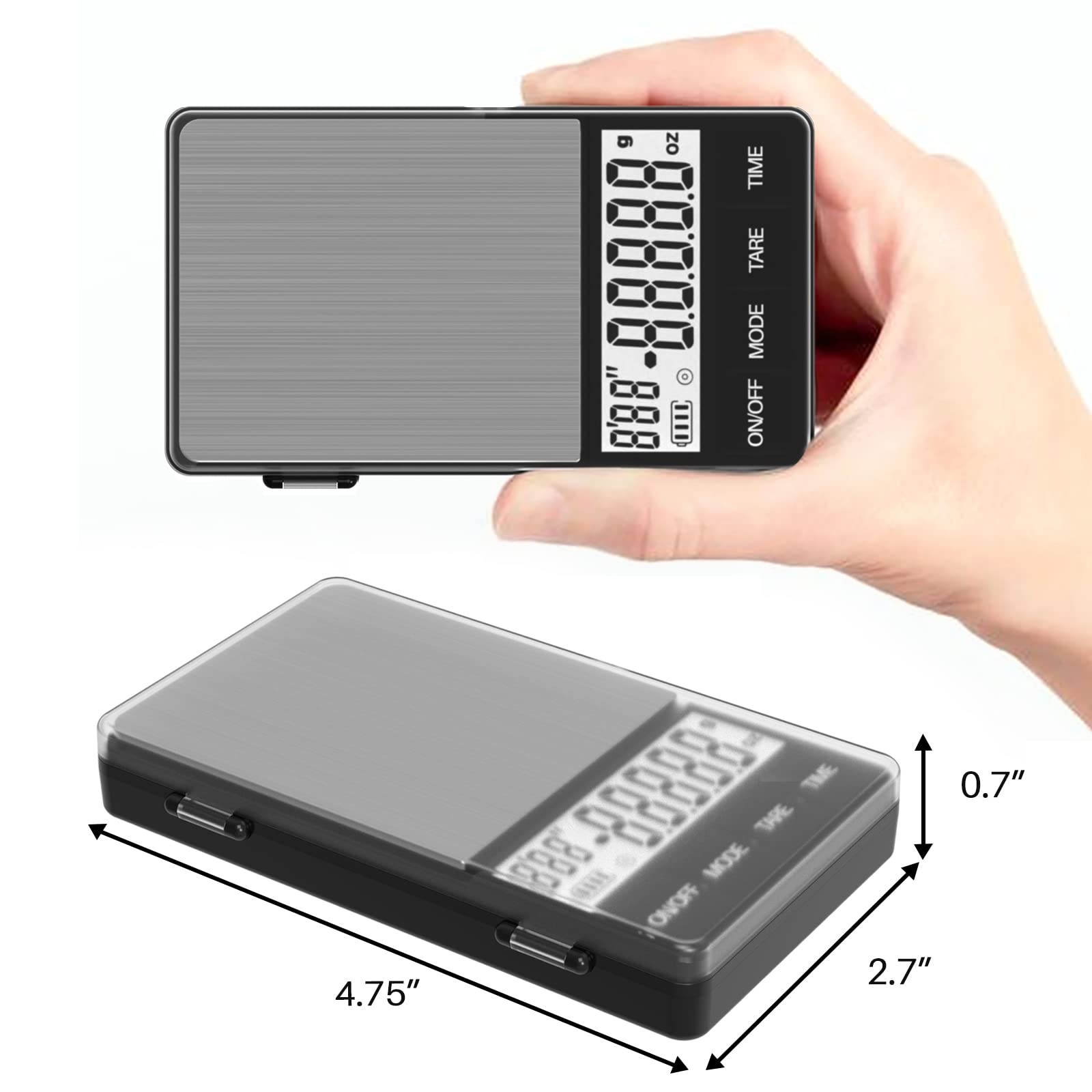 MAXUS escala de barista compacta con placa de acero inoxidable para limpieza rápida.