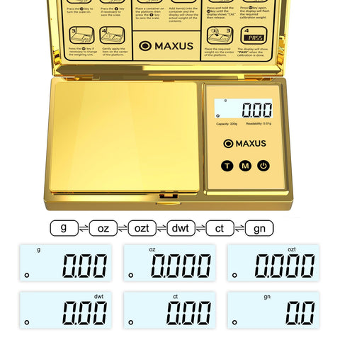 MAXUS plataforma de acero inoxidable facilita lecturas claras para joyería y alimentos.
