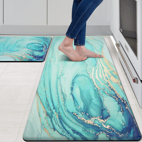 MAYHMYO alfombra antifatiga cocina turquesa marmol dorado para pies cansados