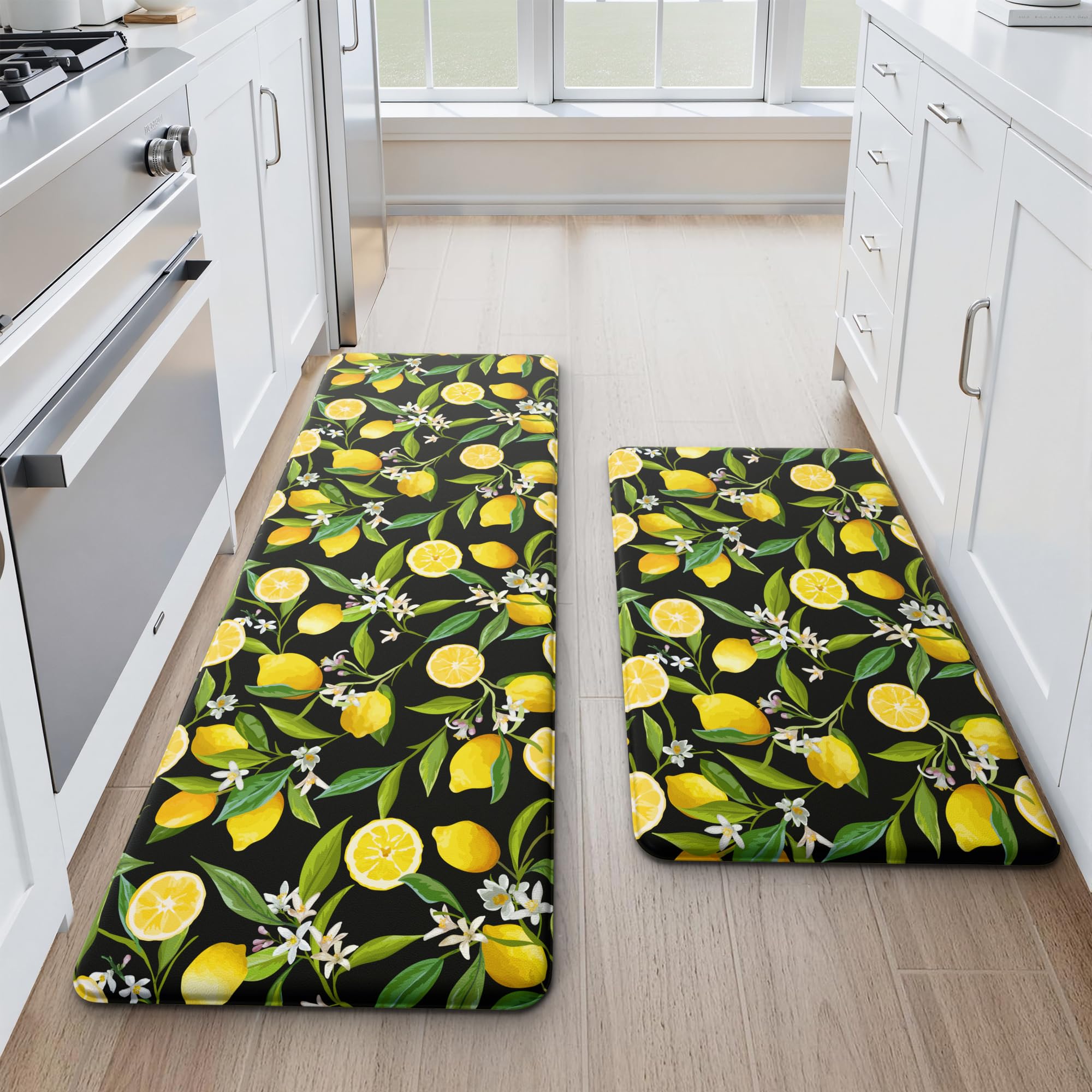 MAYHMYO alfombra cocina limón, conjunto 2, colores vivos para decorar y confort
