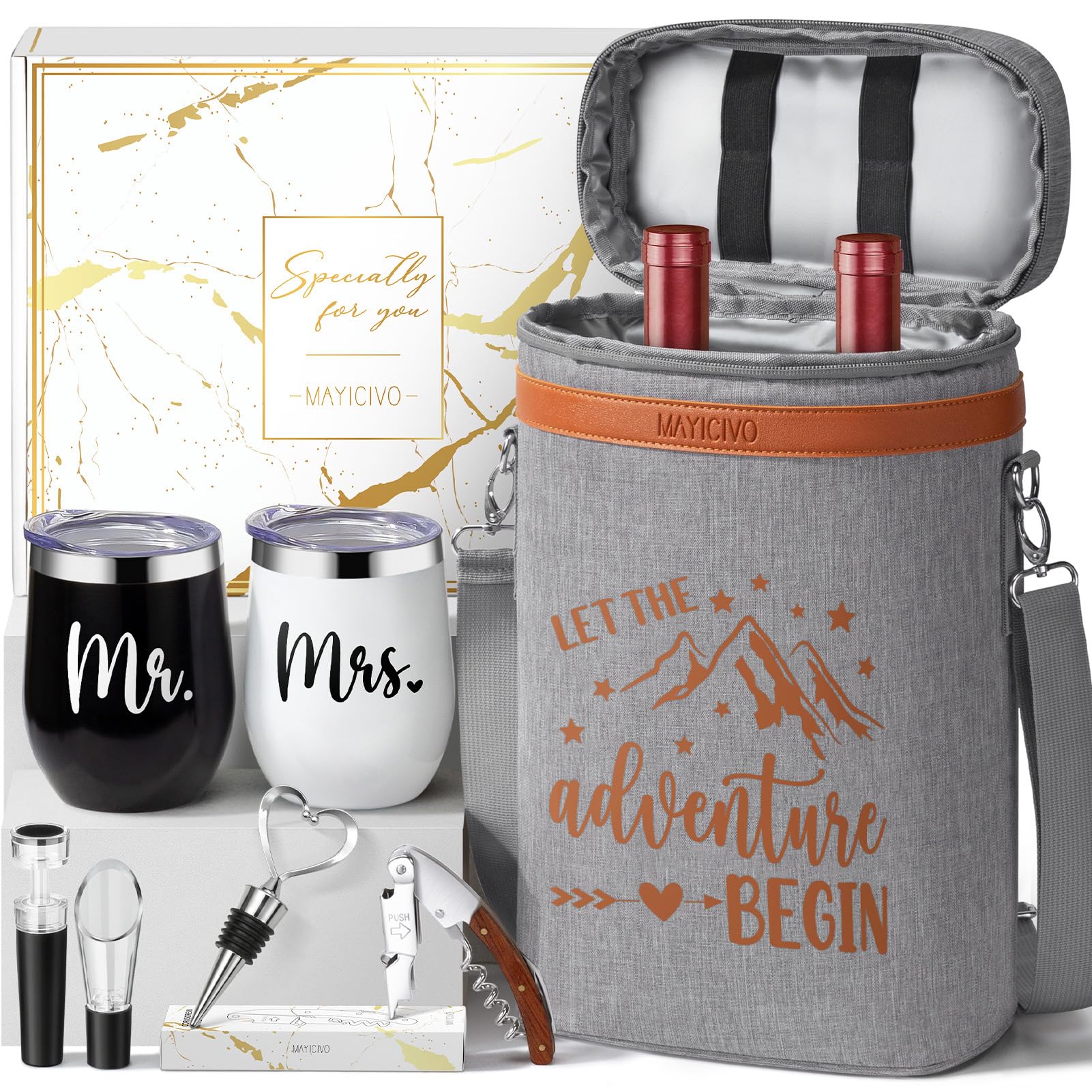 MAYICIVO bolsa enfriadora de vino para dos botellas, ideal para cenas al aire libre
