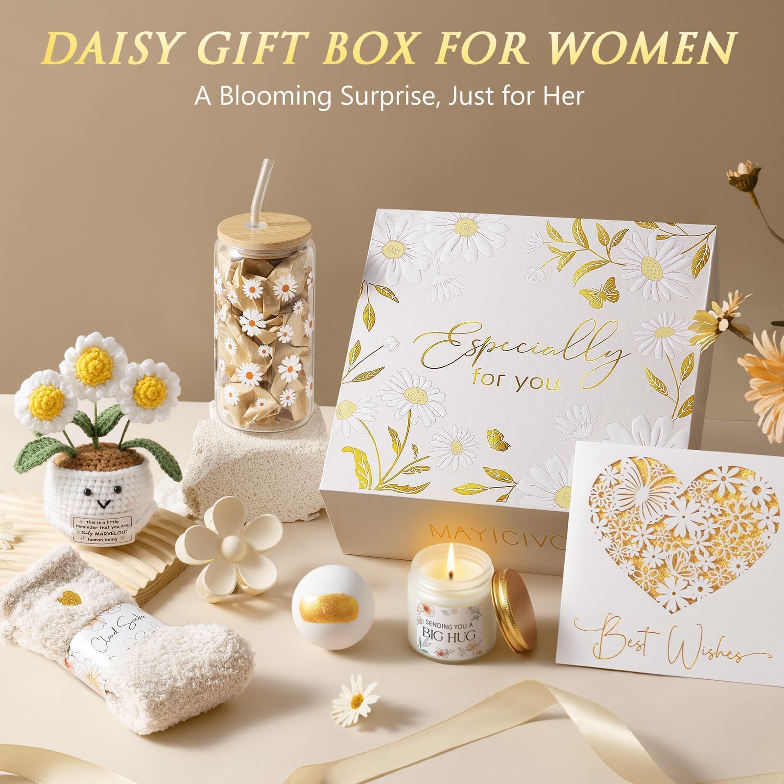 MAYICIVO Daisy de Lujo, vaso cristal 16oz para bebidas.