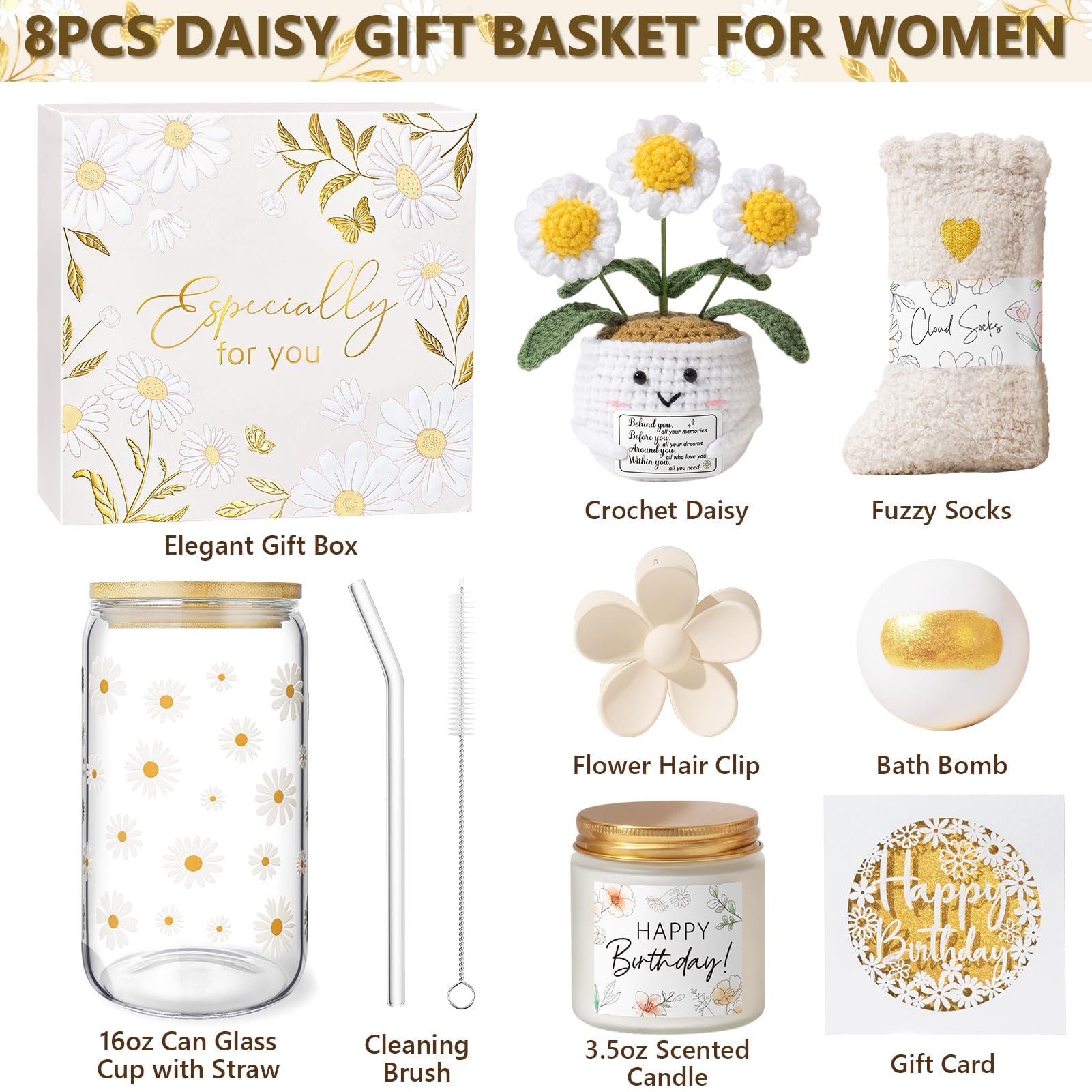 Mayicivo vaso 16oz daisy cristal, duradero y seguro para bebidas
