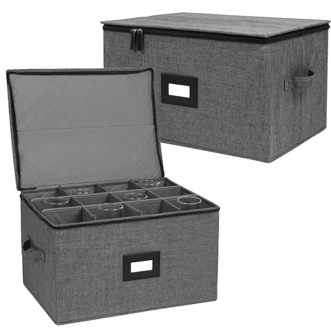 Mayniu caja de almacenamiento para vasos con 12 separadores para mantener cristales organizados y seguros.