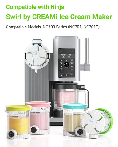 Tapas compatibles con Creami Swirl con sello mejorado para conservar sabor.