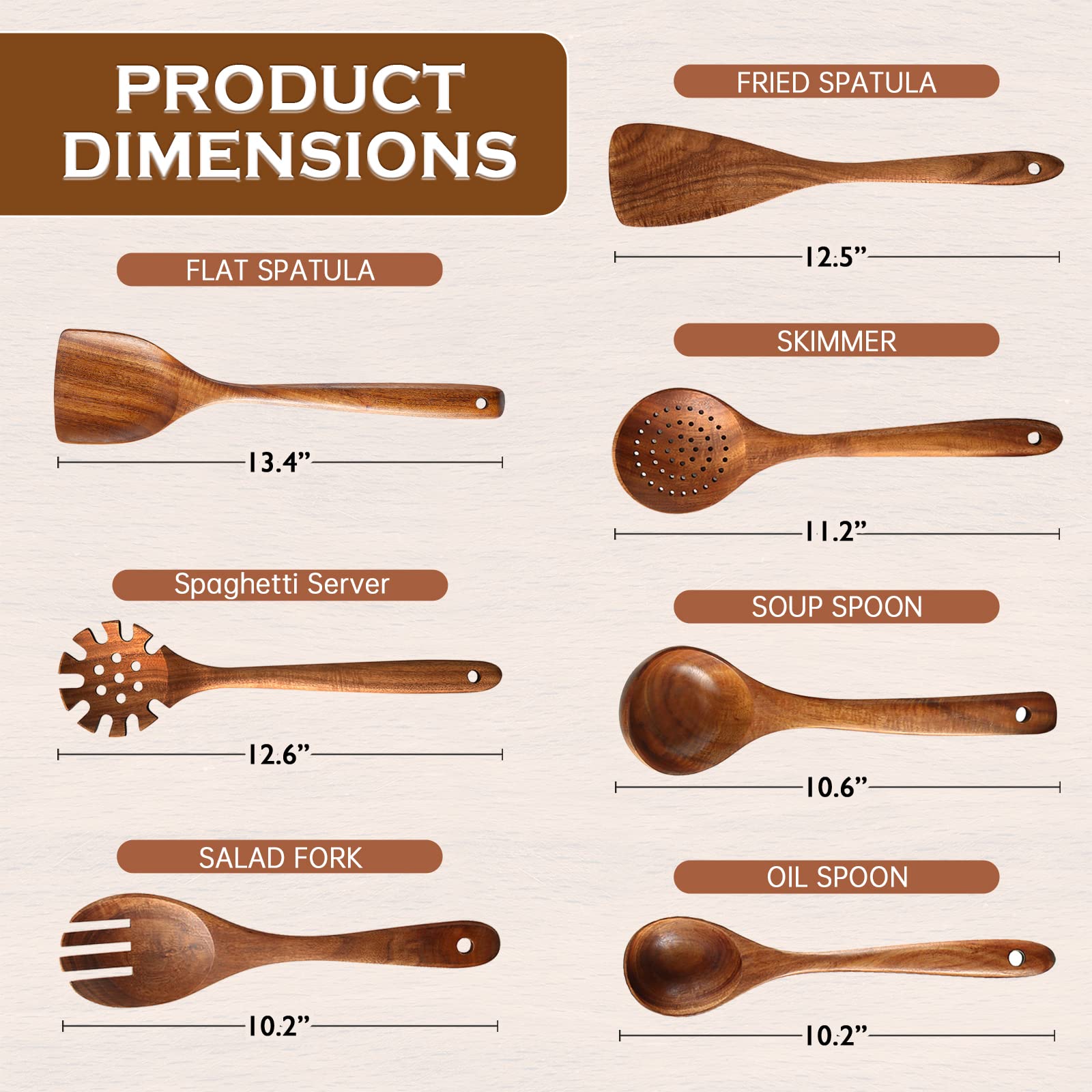 MBKET cuchara plana de madera teca, ideal para girar y servir sin rayar.
