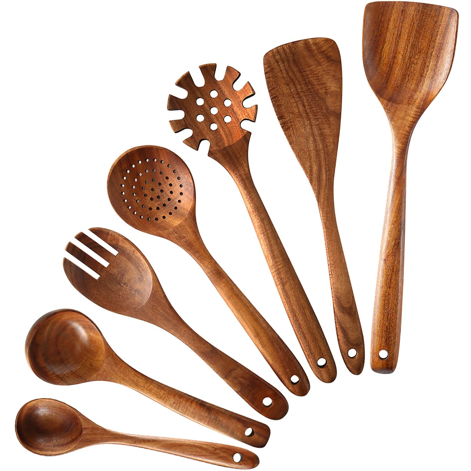 MBKET set de utensilios de madera teca natural para cocinar con durabilidad y estilo.