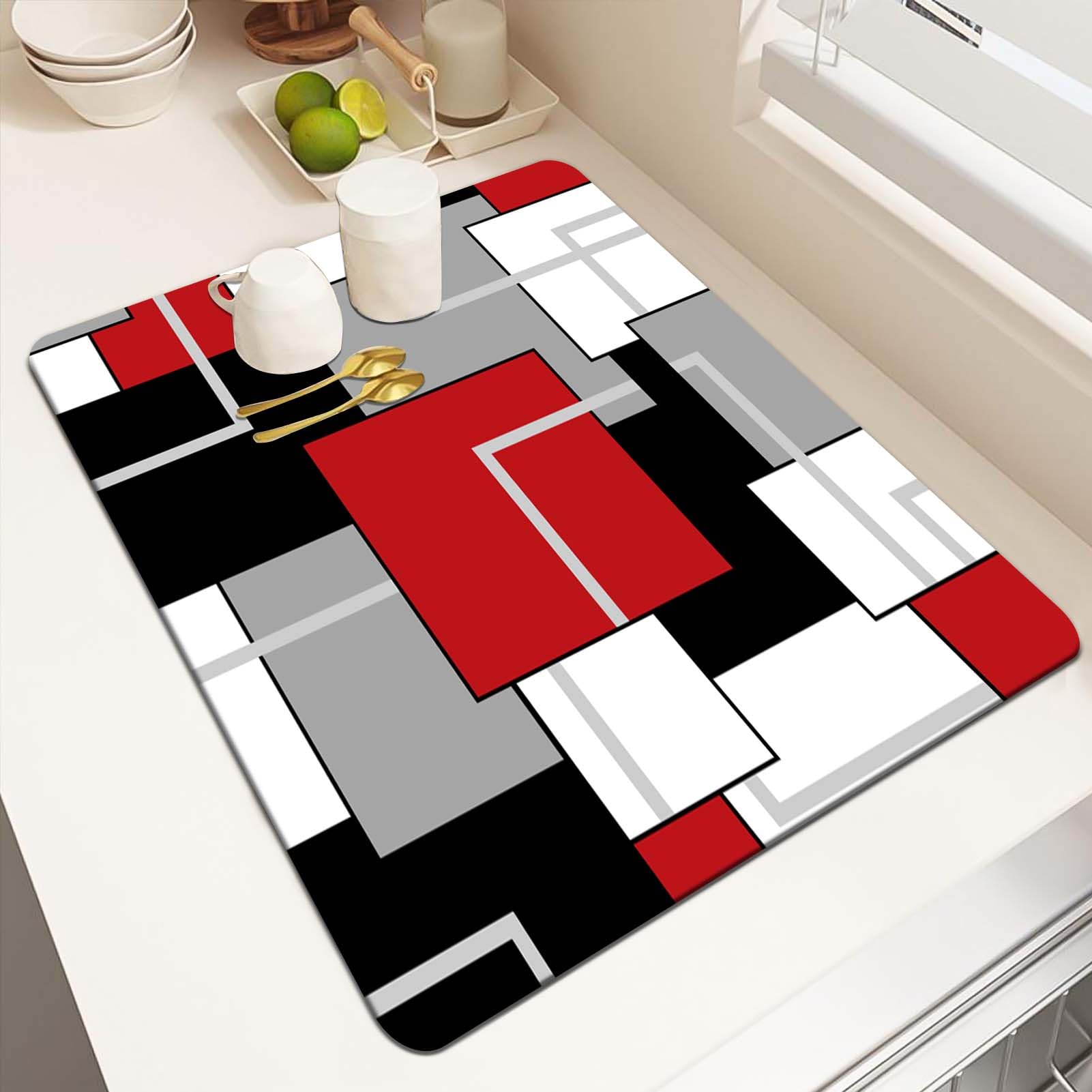 MCALK tapete secado platos geométrico rojo para secado eficiente y orden en la cocina