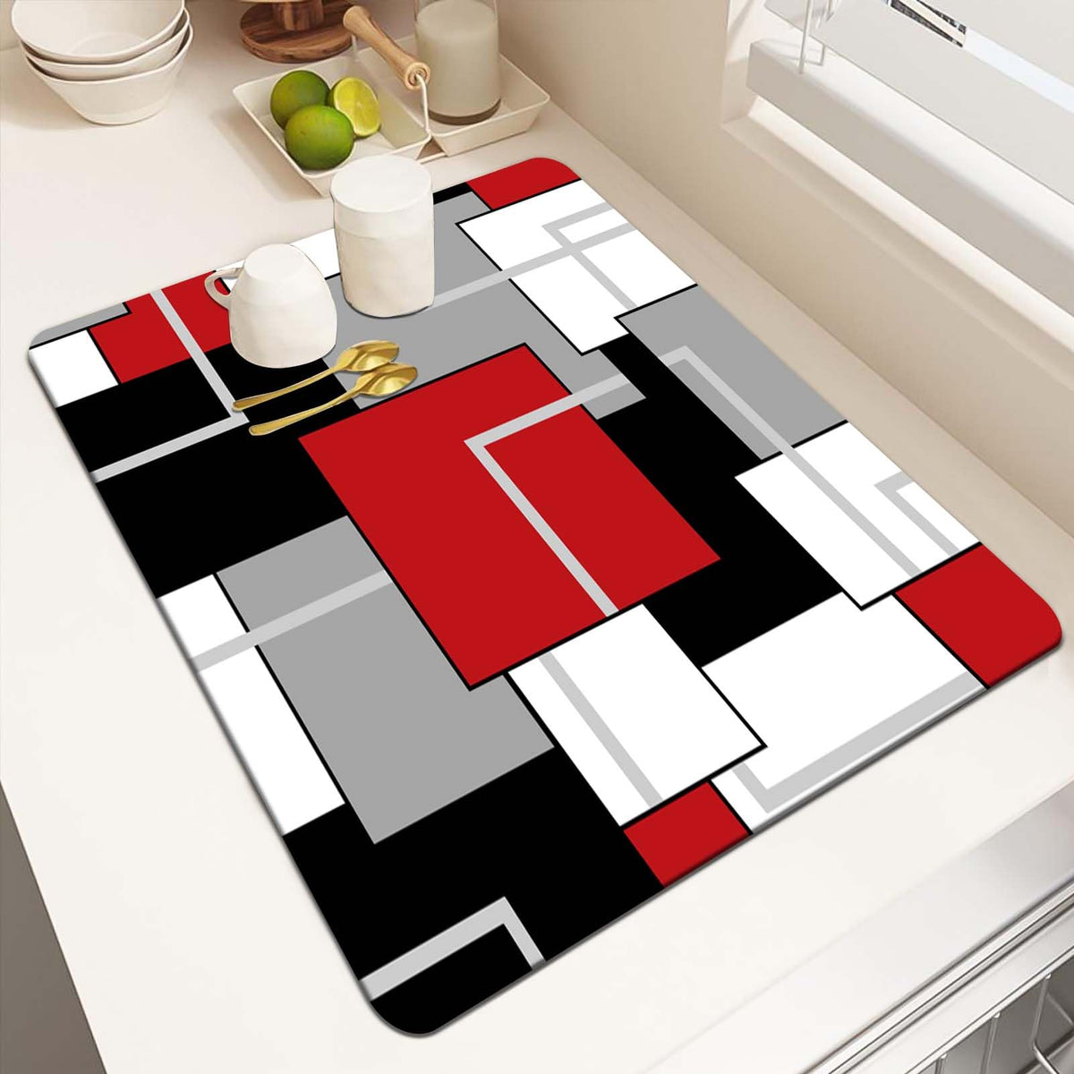 MCALK tapete secado platos geométrico rojo para secado eficiente y orden en la cocina