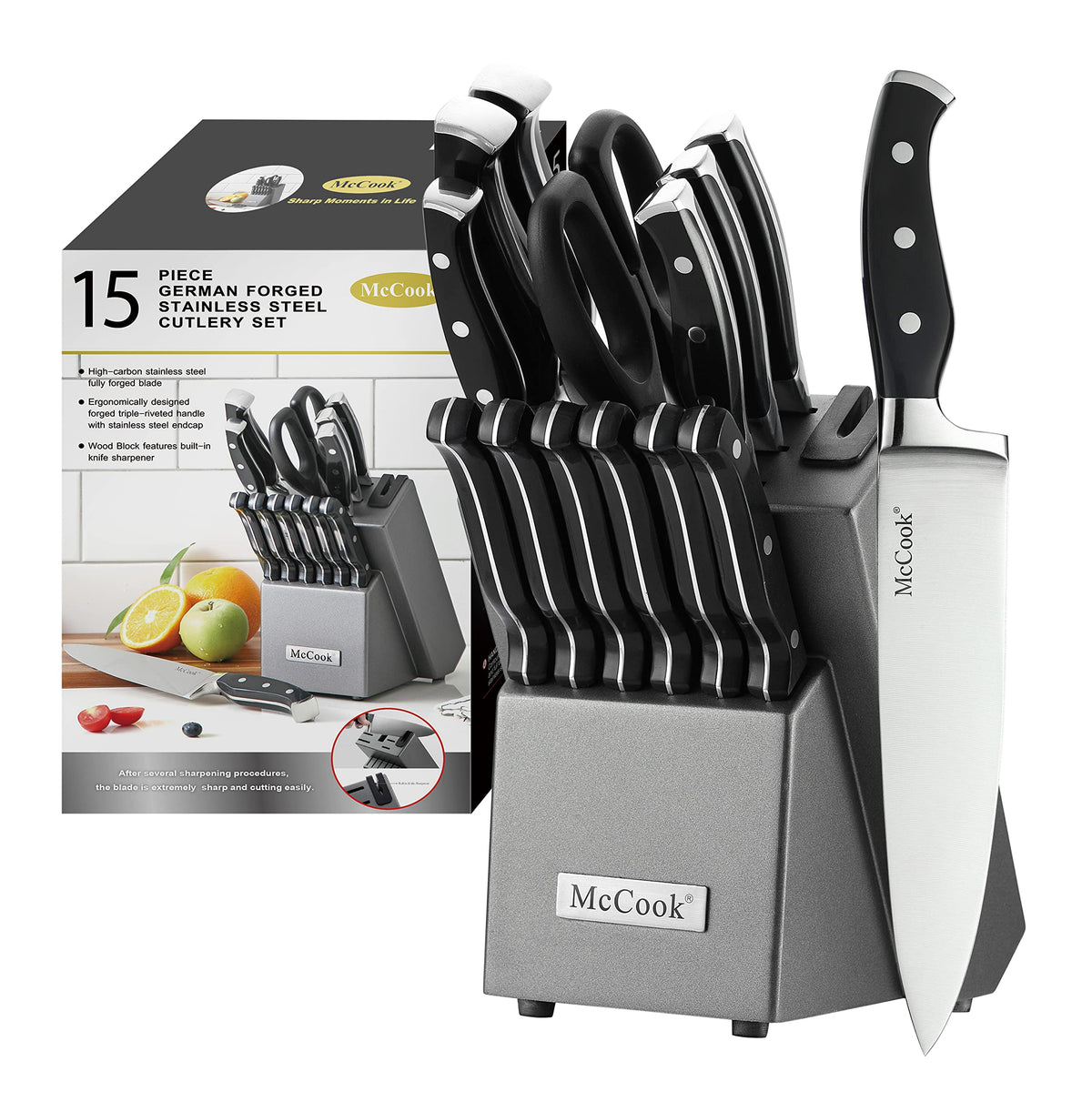 McCook bloque con afilador integrado para filo constante en la cocina.
