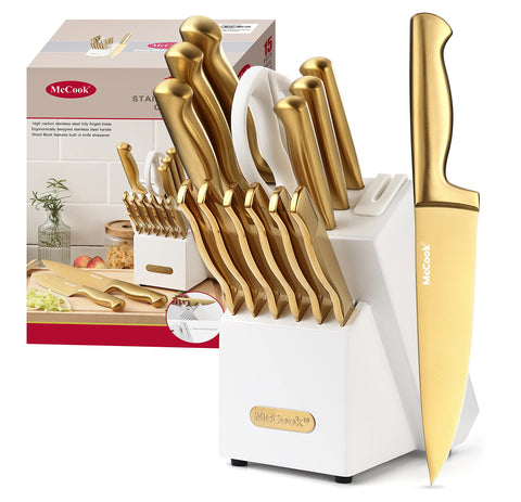 McCook conjunto de cuchillos dorados de titanio en bloque, diseño elegante para la cocina