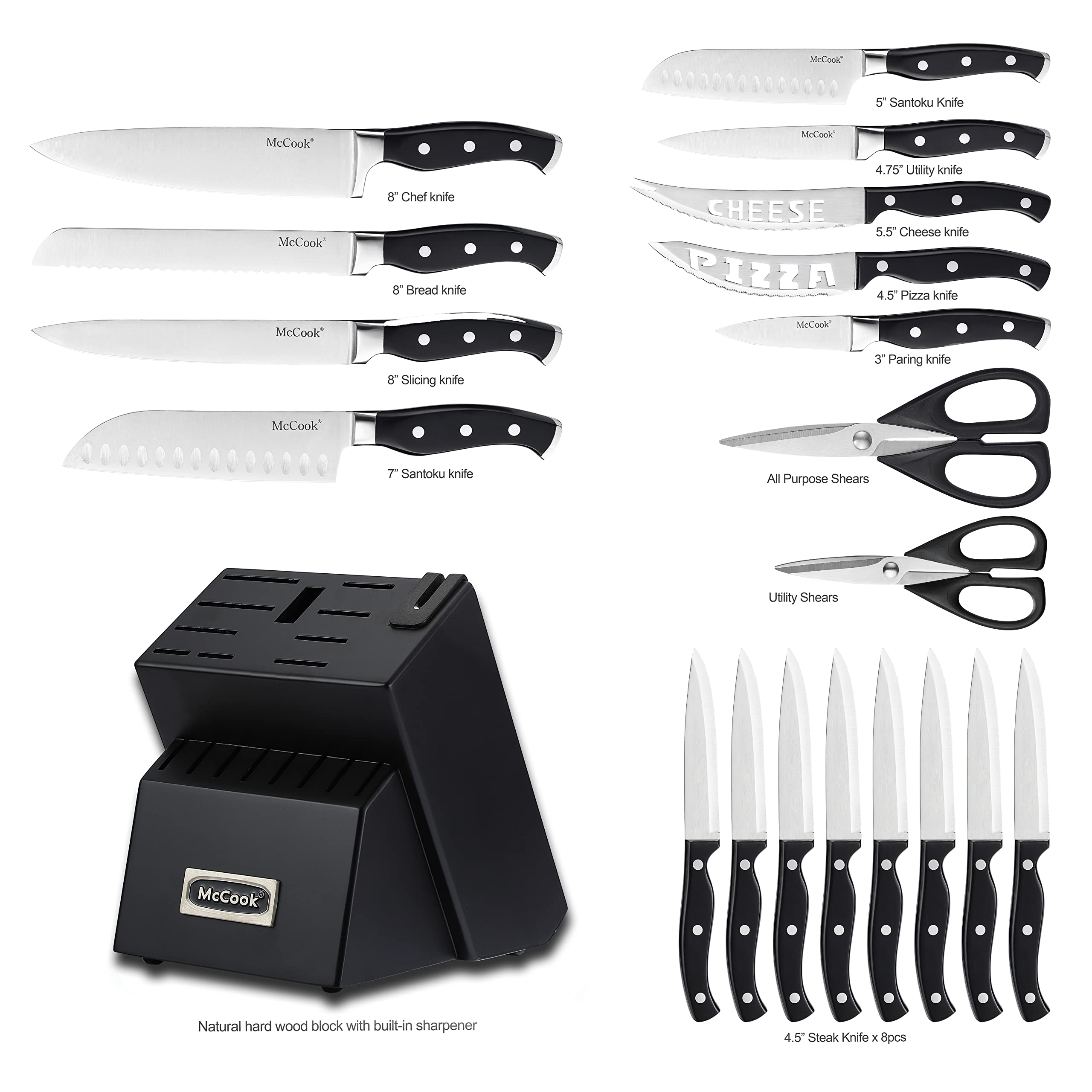 McCook cuchillo cocinero 8 pulgadas en mano para cortes precisos.