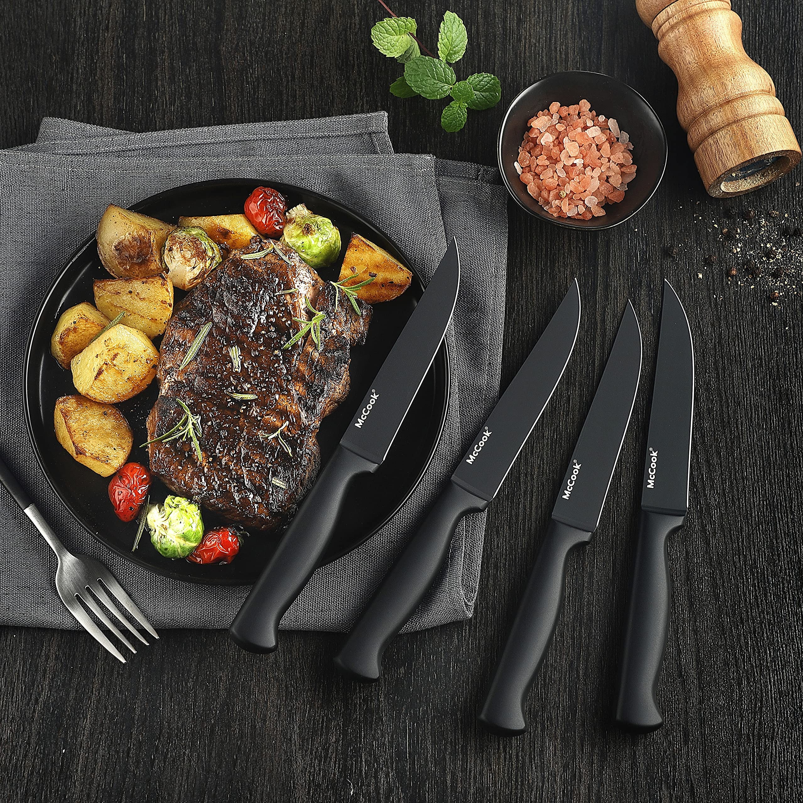 Cuchillo rebanar McCook 8 pulgadas negro facilita rebanar carnes y verduras sin esfuerzo