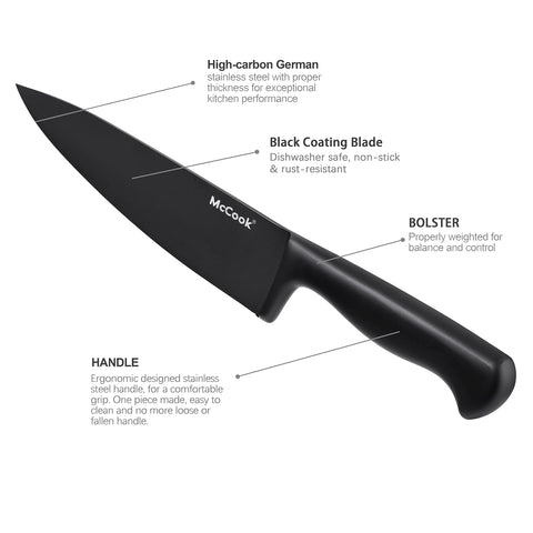 Cuchillo santoku McCook 5 pulgadas negro es versátil para carnes, verduras y hierbas