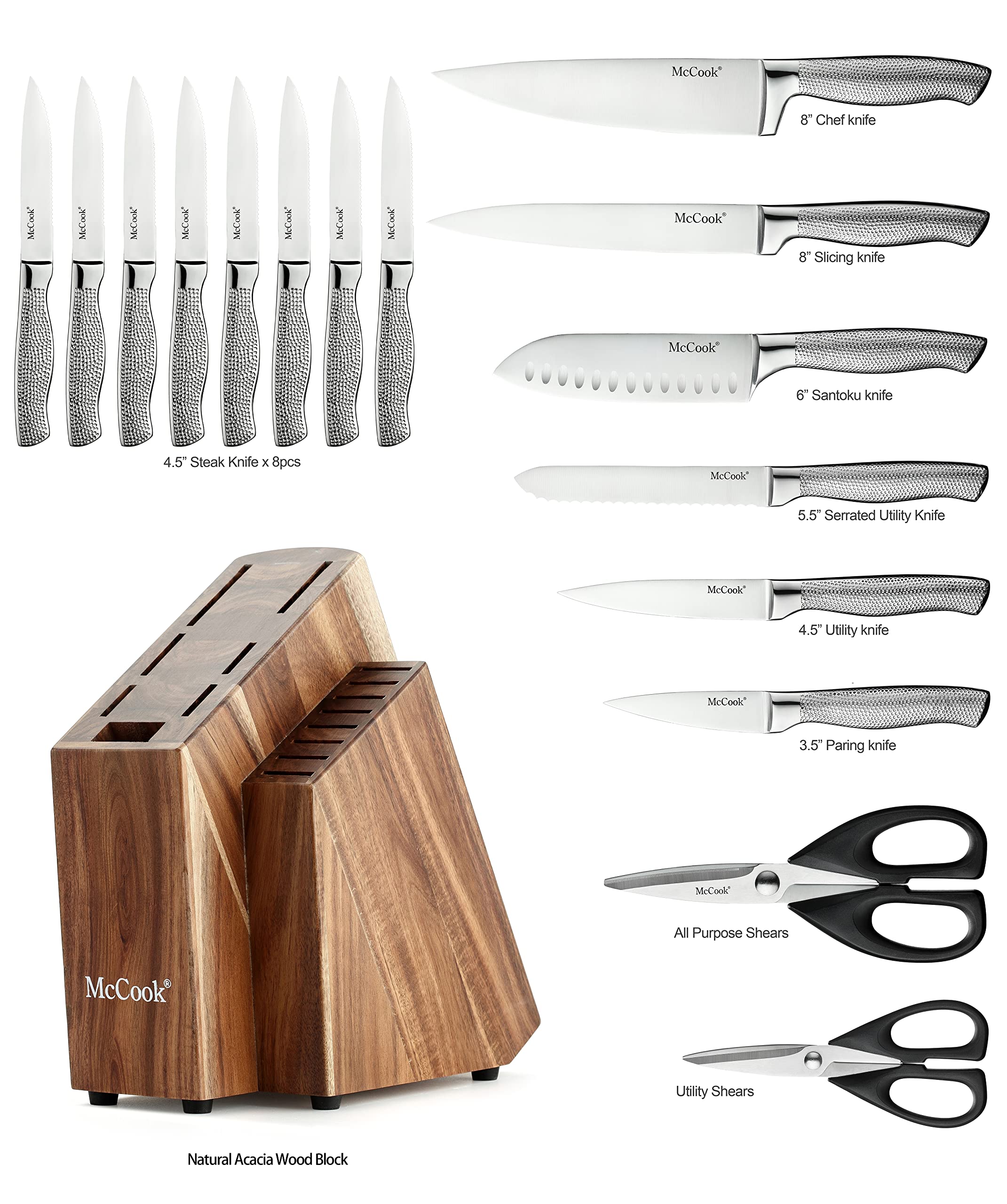 Cuchillos McCook de acero inoxidable alemán, duraderos y afilados.