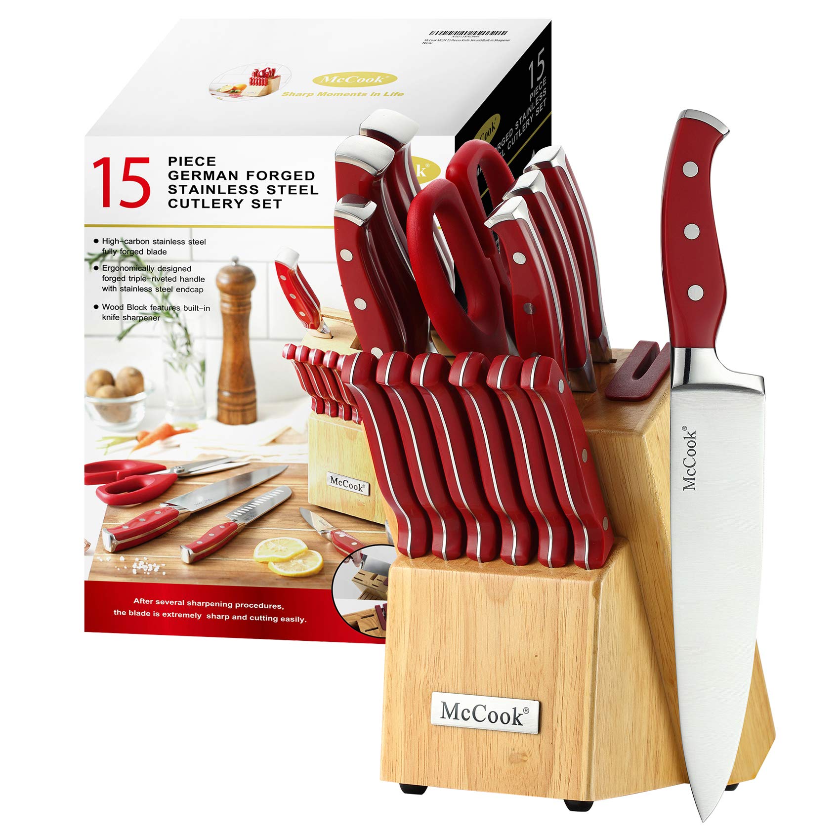 McCook: juego de cuchillos de acero inoxidable con bloque de madera para cocina organizada