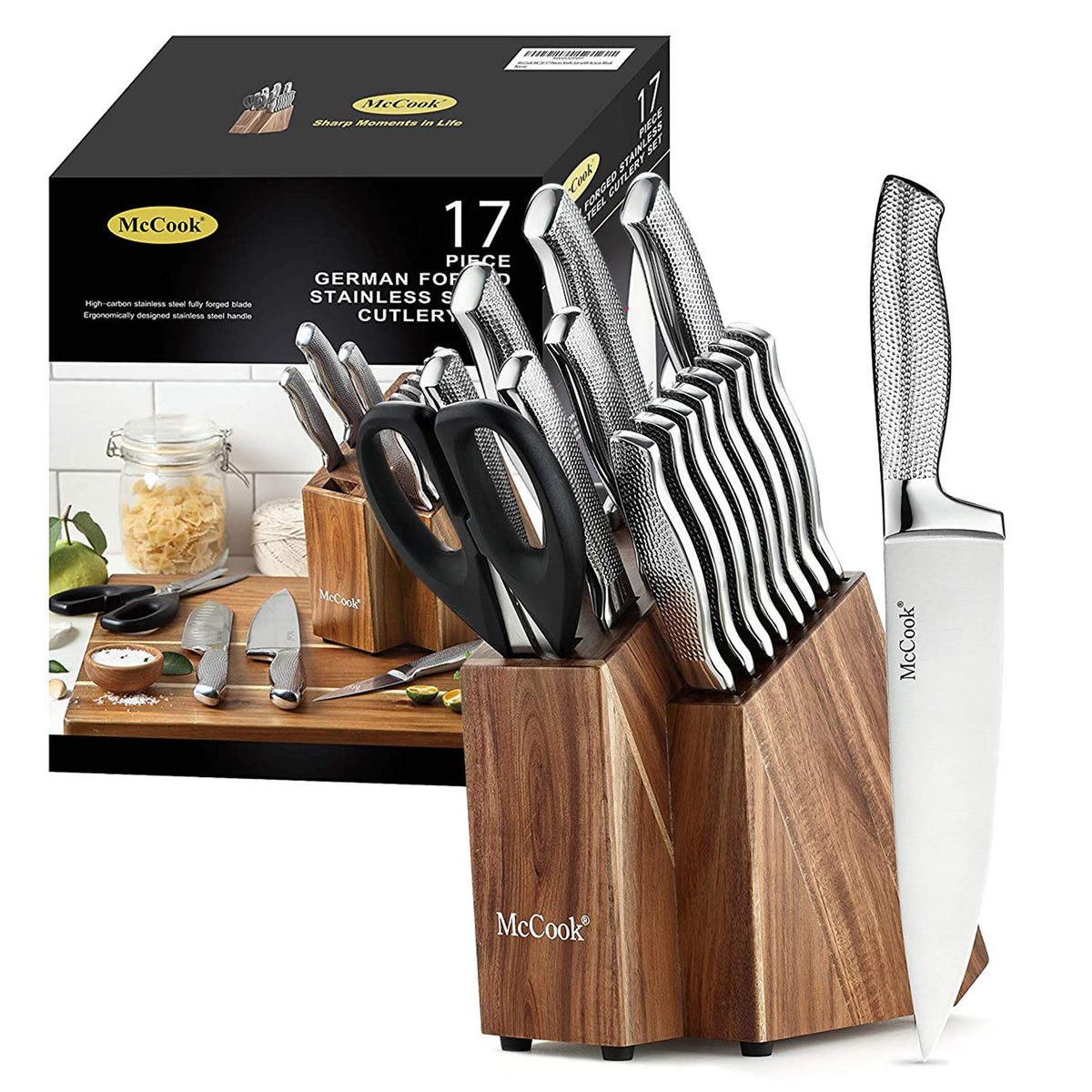 McCook cuchillos de hoja completa con acabado martillado para cocina profesional.