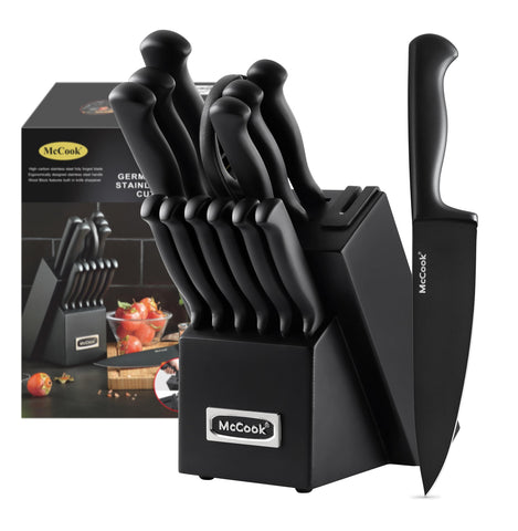 McCook juego de cuchillos negro con afilador integrado para afilar fácilmente durante la cocina