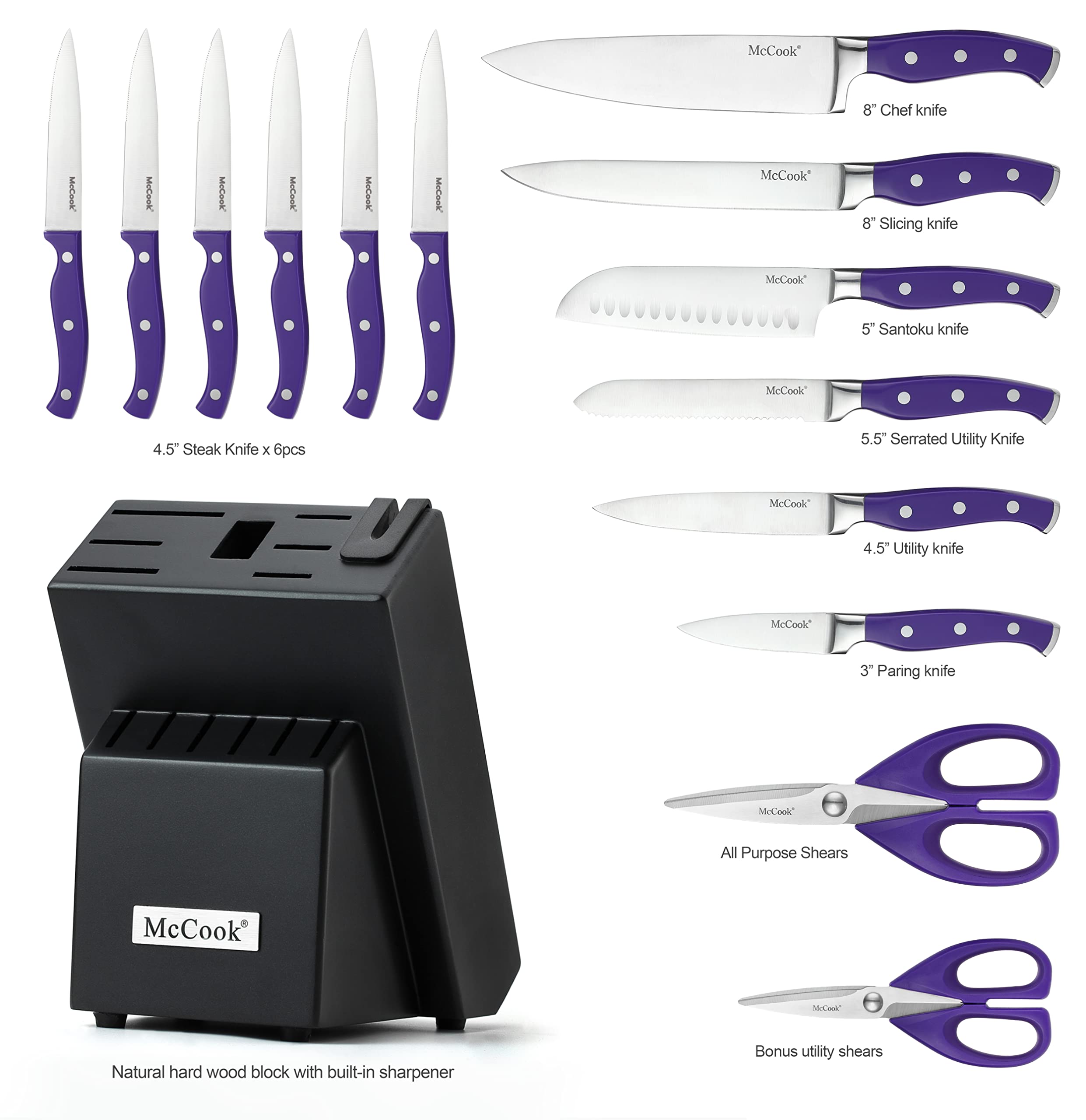Cuchillo chef McCook MC27 de 8 pulgadas con filo afilado y estable.