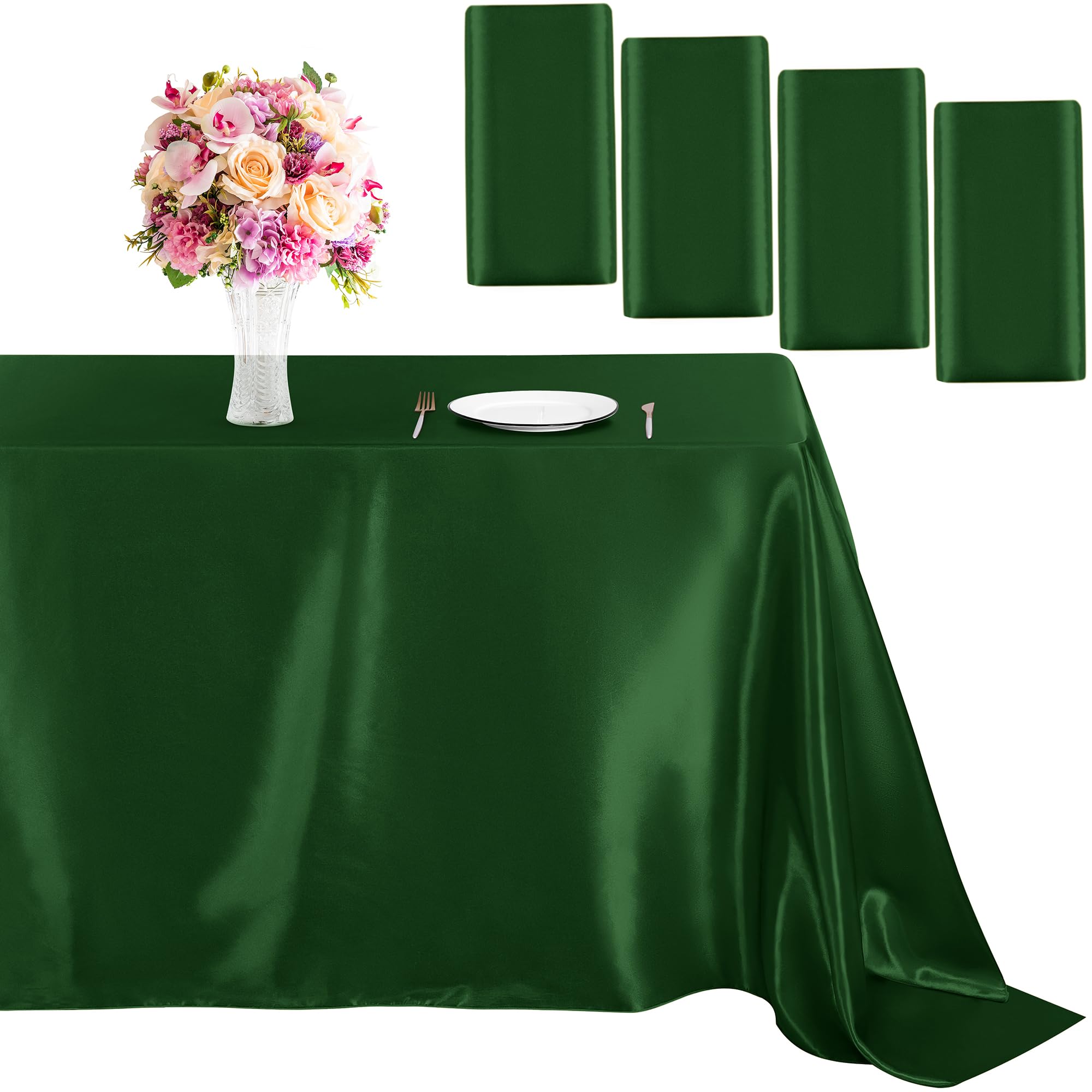 Mantel satín verde oscuro de MCEAST para Navidad, ideal para decorar mesas grandes.