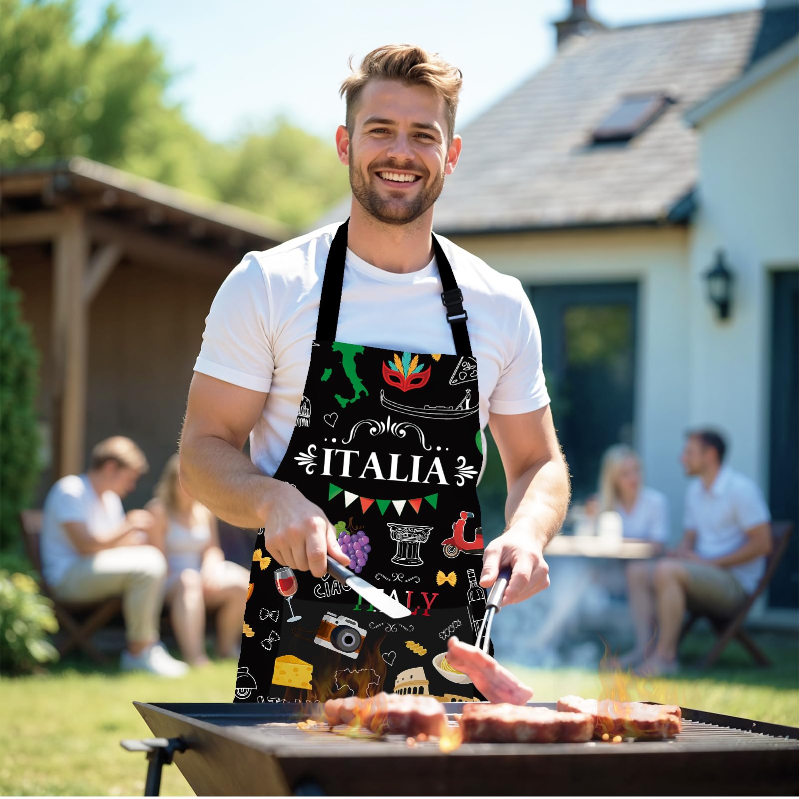 Delantal MCPESAS italiano con diseño en negro, resistente a derrames para cocinar