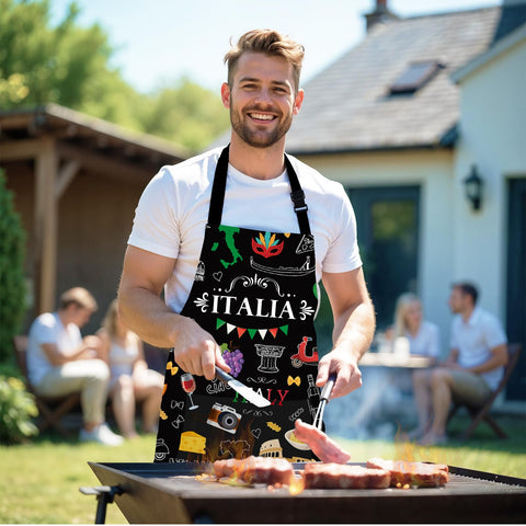 Delantal MCPESAS italiano con diseño en negro, resistente a derrames para cocinar