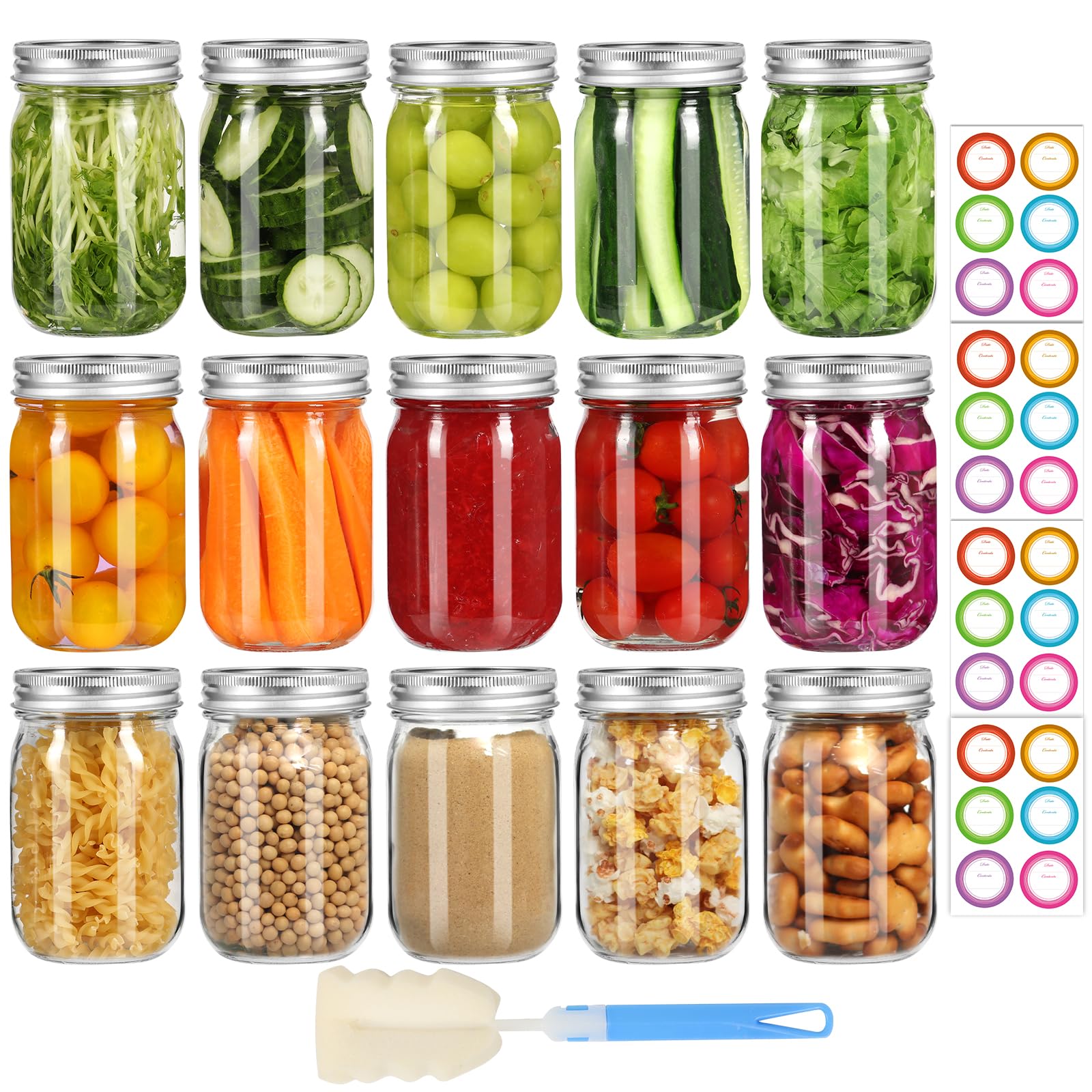 Frascos McUpper Mason de cristal 16 onzas con tapas aireadas para conservar frescura.