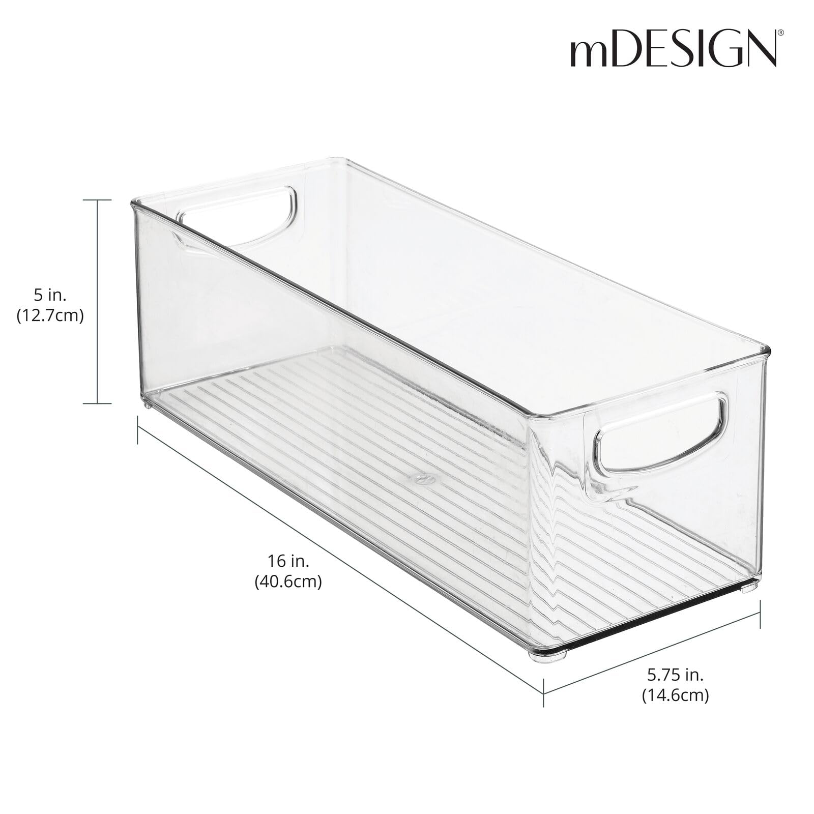 Contenedor mDesign para refrigerador en plástico transparente, acceso rápido a alimentos.