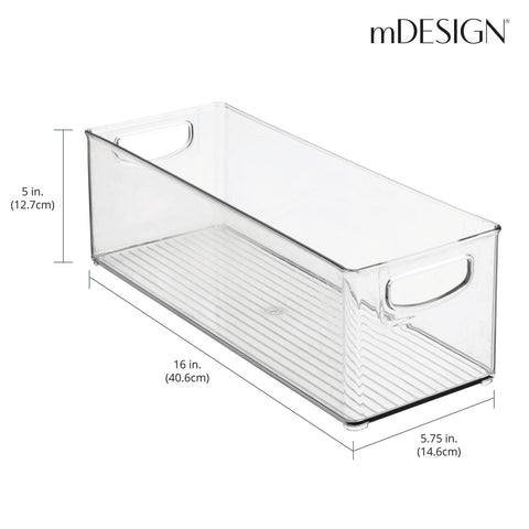 Contenedor mDesign para refrigerador en plástico transparente, acceso rápido a alimentos.