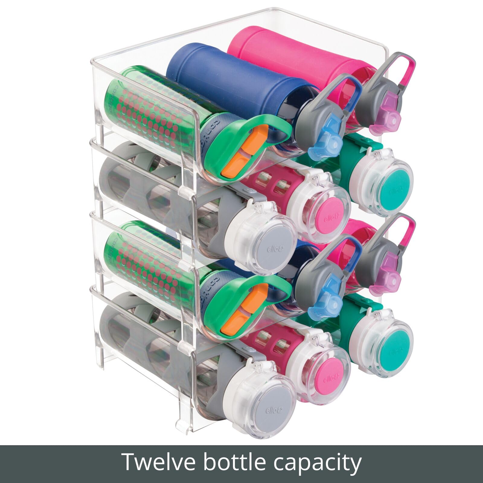 Estante mDesign de diseño claro para botellas en un formato transparente.