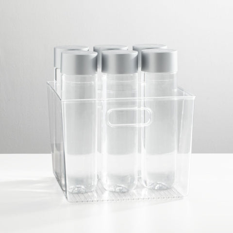 mdesign organizador-bandejas plástico con asas claro 4-pack detalle-asa bordes redondeados para mayor seguridad